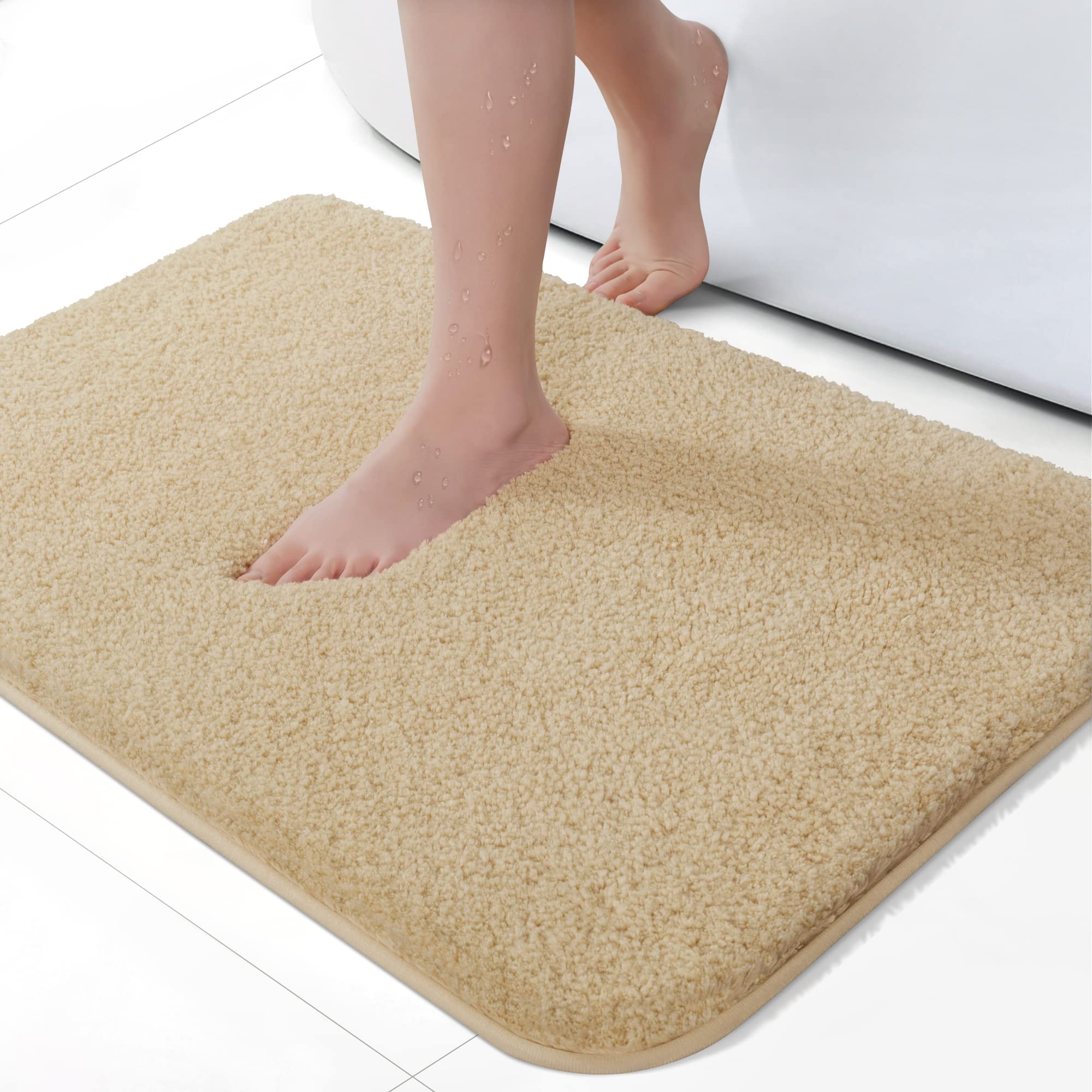 Non-Slip Bathroom Rug 60x24 Inches - Ultra Soft & Absorbent Microfiber Bath Mat for Shower, Tub & Vanity - Machine Washable, Durable & Water Absorbent - Beige Fluffy Bathroom Carpet for Wet Areas (Home, Spa, Hotel Use)