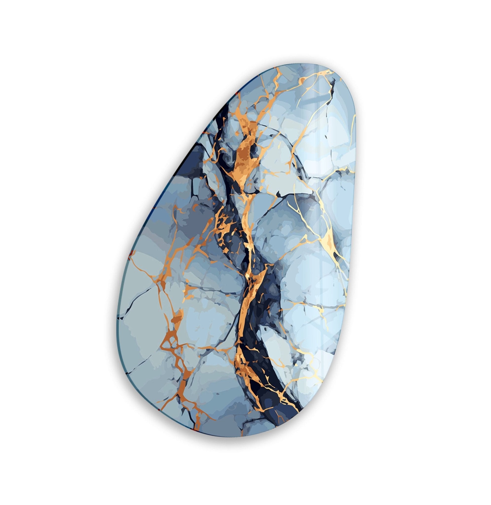 Modern Asymmetrical Oval Light Blue Abstract Glass Wall Art - Handmade Contemporary Decor for Living Room, Bedroom & Office