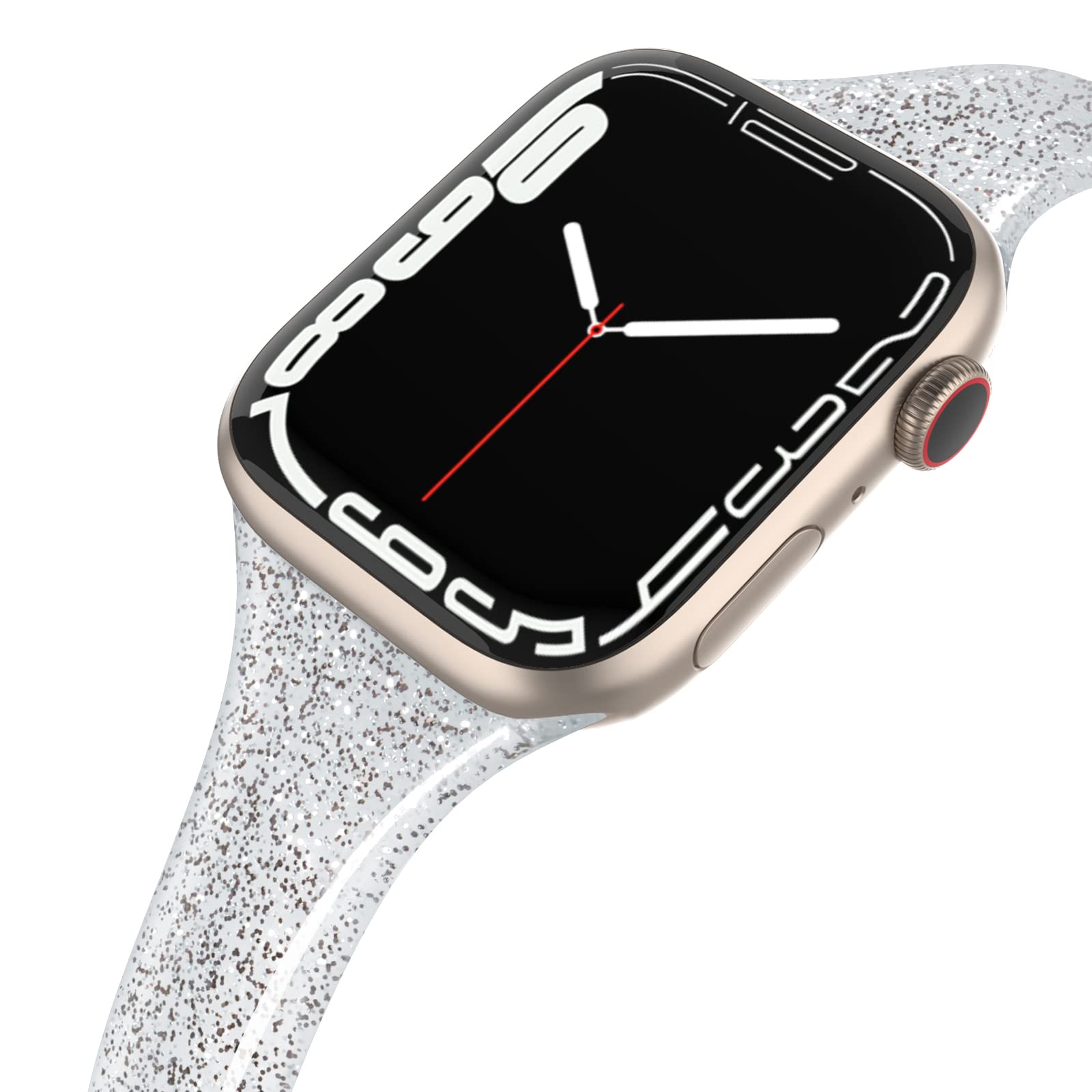 SWEES Shiny Glitter Silicone Watch Band Compatible with Apple Watch 38mm 40mm 41mm 42mm 44mm 45mm 49mm - Soft Slim Sport Replacement Strap for iWatch Ultra Series 8/7/6/5/4/3/2/1/SE - Perfect for Women's Fitness, Workout & Daily Wear