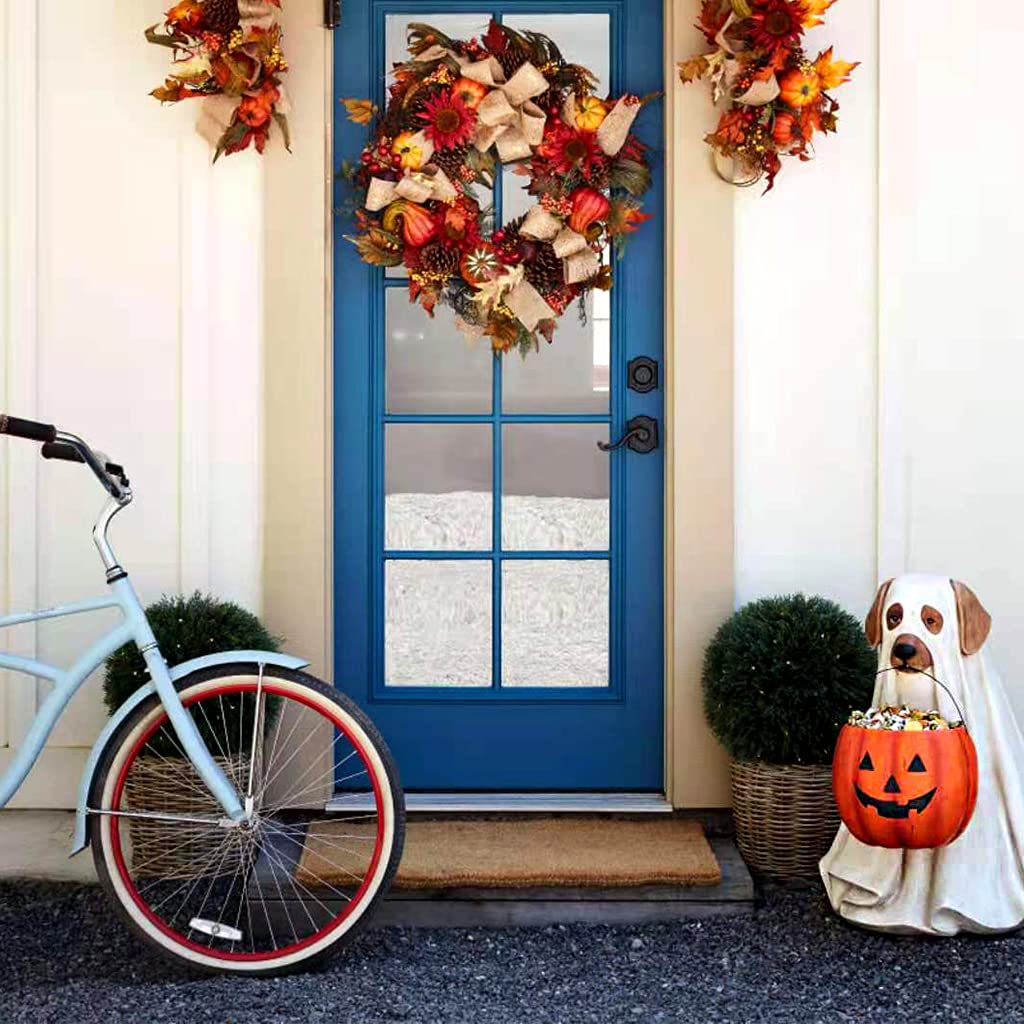 Halloween Candy Bowl - Asukohu Resin Pumpkin Candy Organizer with Dog & Cat Statue for Trick or Treat Decor | Perfect for Halloween Party, Home Decor & Gift Giving