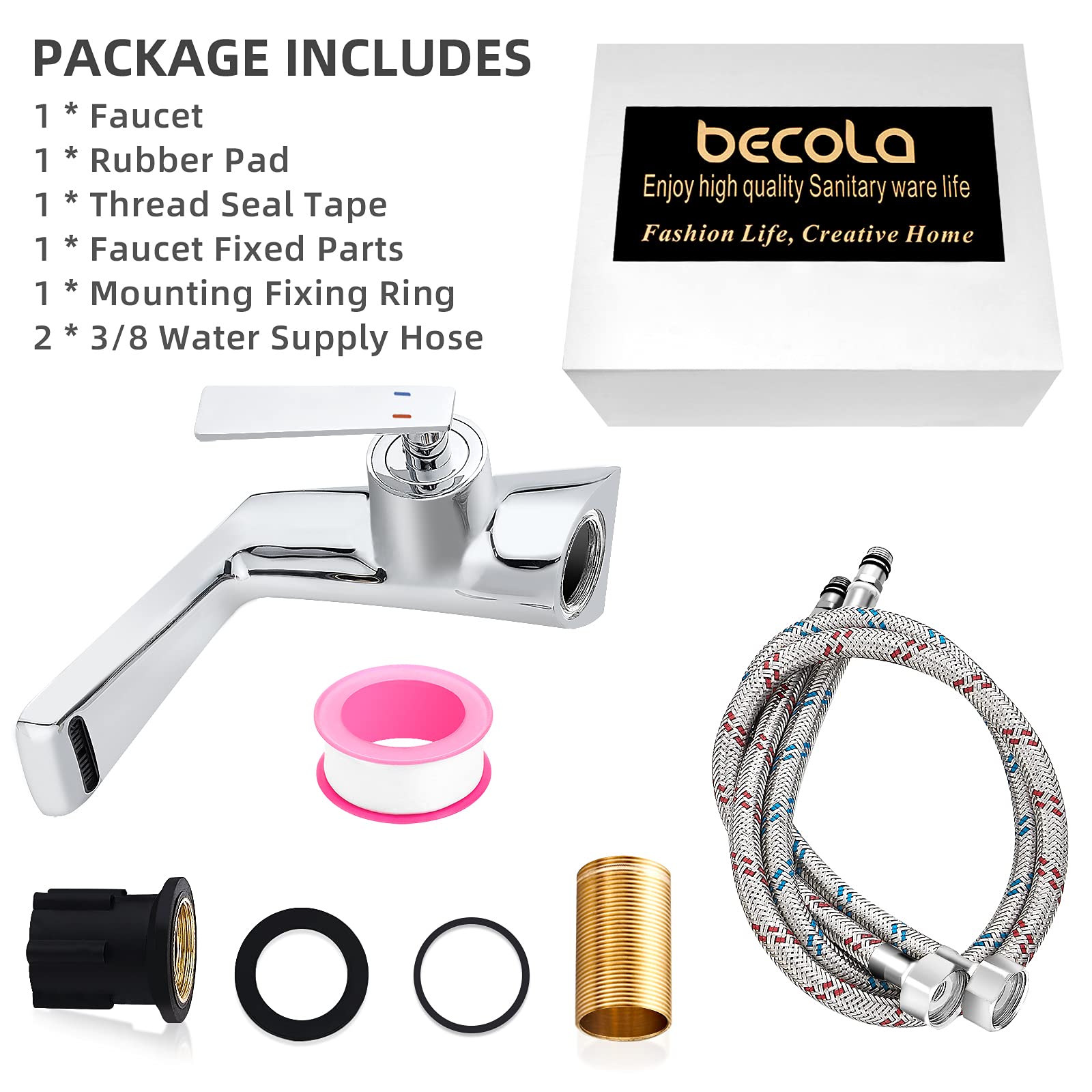 Becola Single Hole Bathroom Sink Faucet - Modern Waterfall Brass Faucet with Single Handle & 3/8