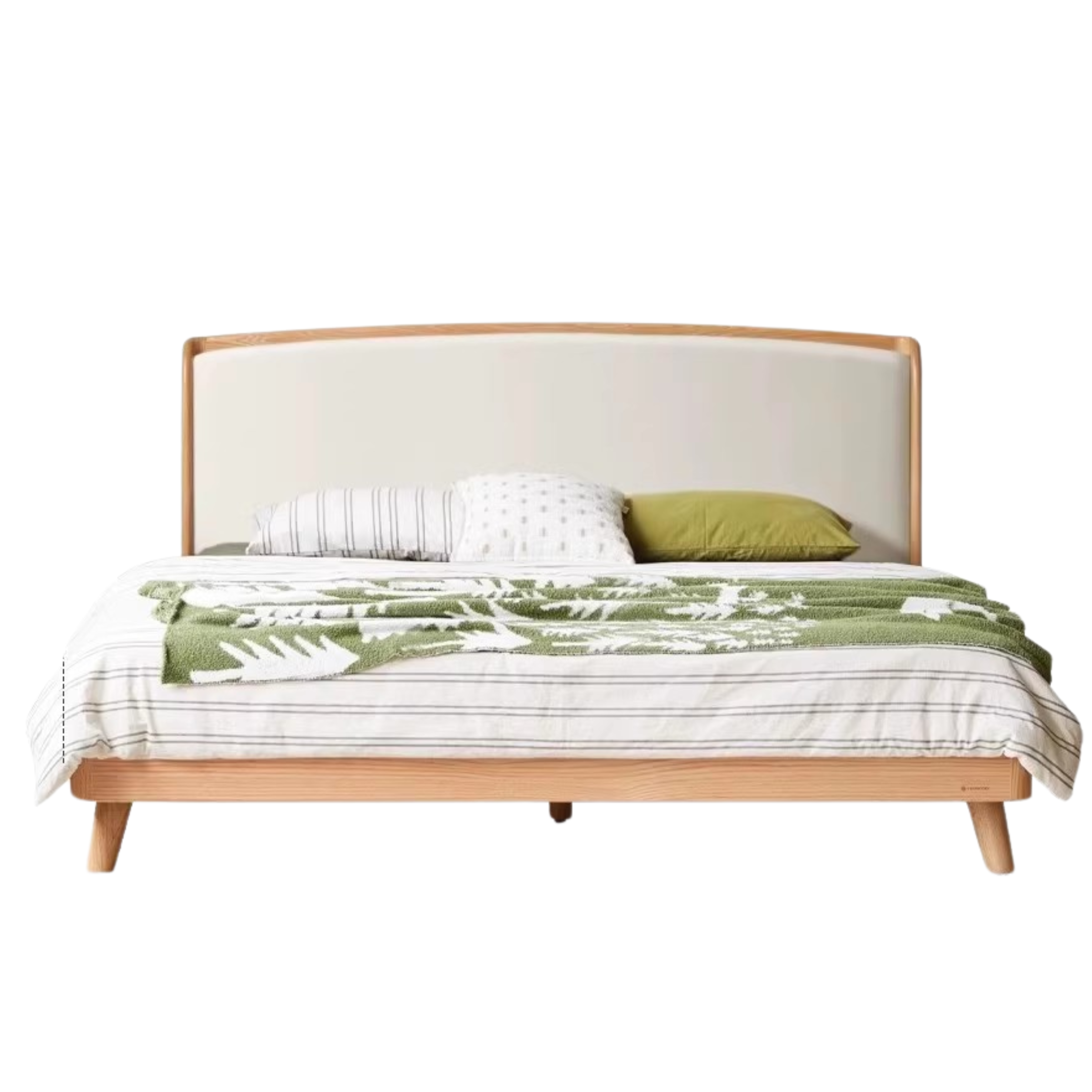 Natural Wood Color Oak Cream White Tech Fabric Soft Backrest