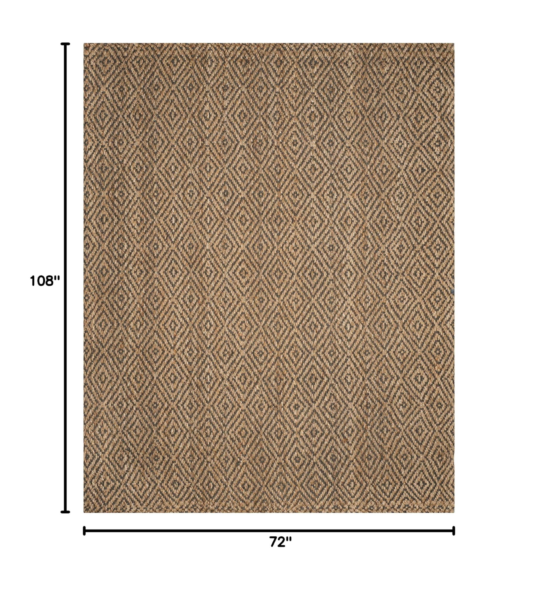 SAFAVIEH Handmade Jute Area Rug 6x9 Feet - Natural & Grey Braided Natural Fiber Rug for Living Room, Bedroom, Dining Room | Non-Slip, Durable & Eco-Friendly Floor Mat for High Traffic Areas (NF181D)