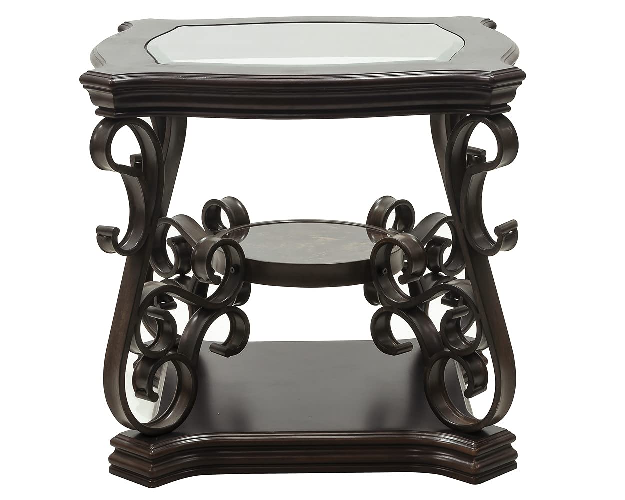 2-Tier Oval End Table with Glass Top & Metal Legs - Traditional Side Table with Shelf & Powder Coat Finish for Living Room, Office - Dark Brown | Perfect for Sofa, Bedside & Small Spaces