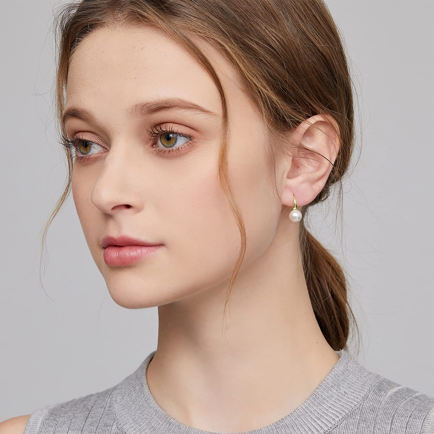 925 Sterling Silver Pearl Dangle Earrings for Women | 8MM-10MM Diamond Accent Pearl Drop Earrings | Elegant Pearl Jewelry for Weddings, Parties & Special Occasions
