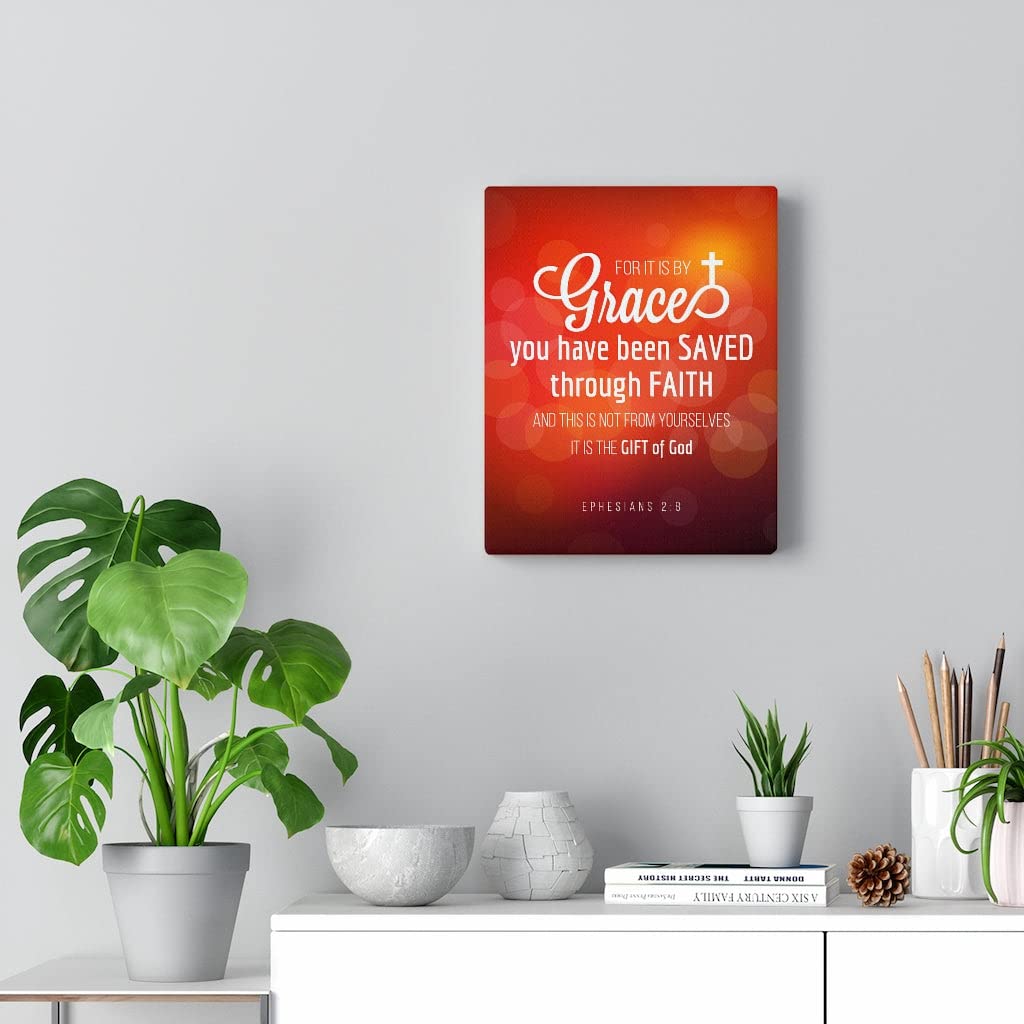 Saved Through Faith Ephesians 2:8 Bible Verse Wall Art - Inspirational Christian Home Decor, Unframed Print Ready to Hang - Perfect for Living Room, Bedroom & Church Gifts