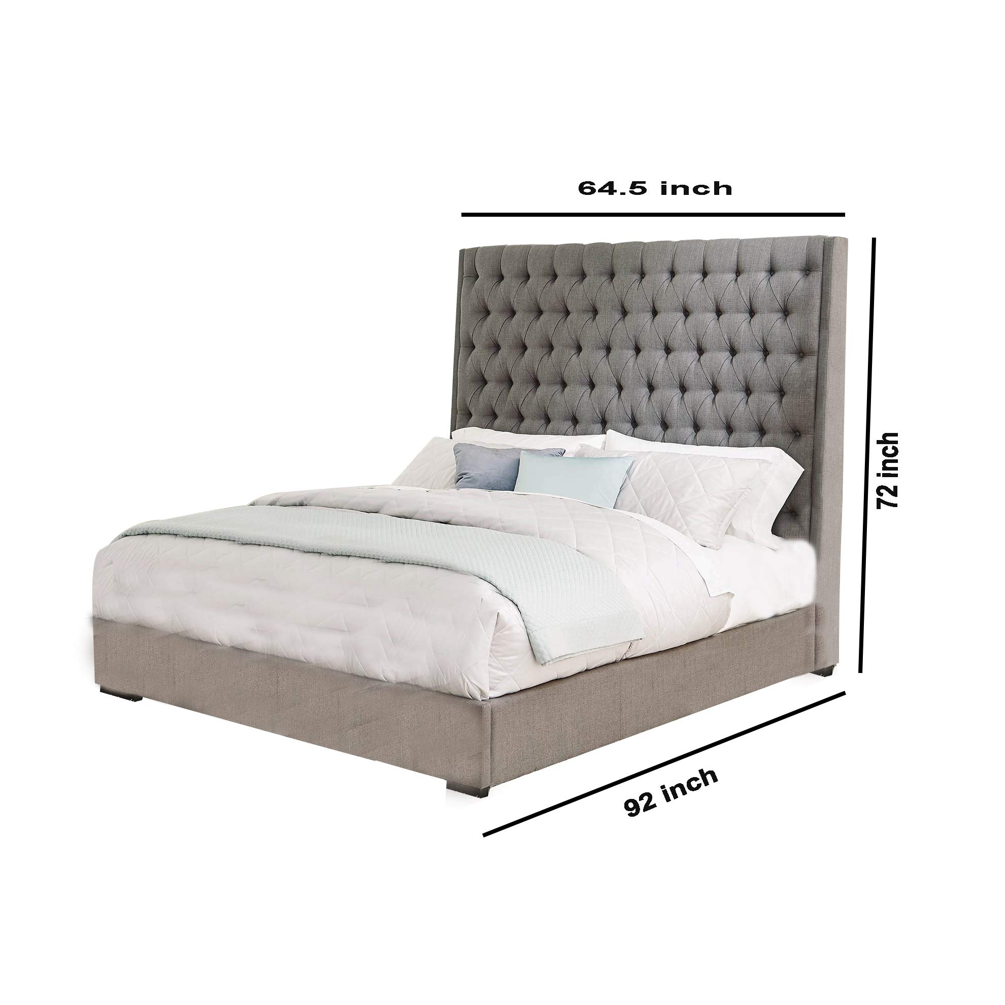 Benjara Gray Fabric Upholstered Wooden Queen Size Bed with Button Tufted Details - Elegant Bedroom Furniture for Master Suite, Guest Room & Luxury Home Decor