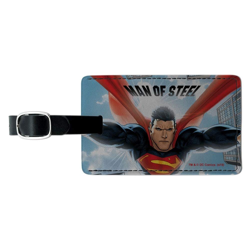 Superman Man of Steel Rectangle Leather Luggage Tag - Durable Carry-On ID Tag for Suitcases & Travel Bags - Perfect for Business Trips, Vacations & Airport Identification