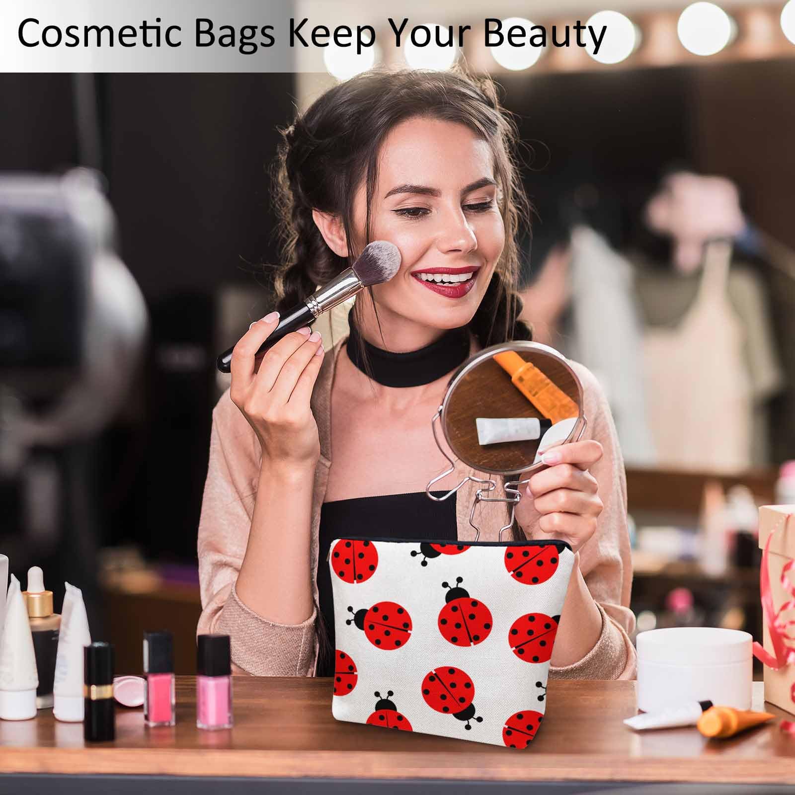 Ladybug Cosmetic Bags for Women - Roomy Waterproof Makeup & Toiletry Organizer Pouch - Perfect for Travel, Gym, Camping & Bathroom Storage (Red)