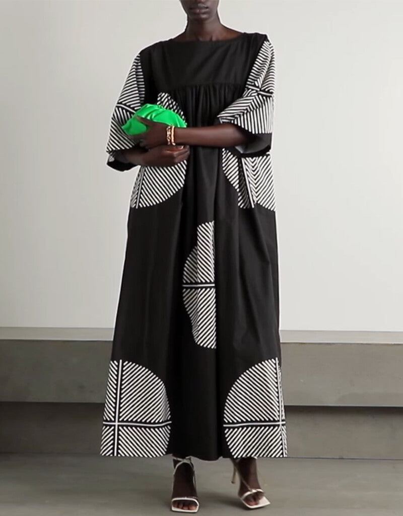 Stylish Black & White Poly Rayon Cotton Kaftan Dress for Women - Perfect for Beach, Vacation and Summer Outfits