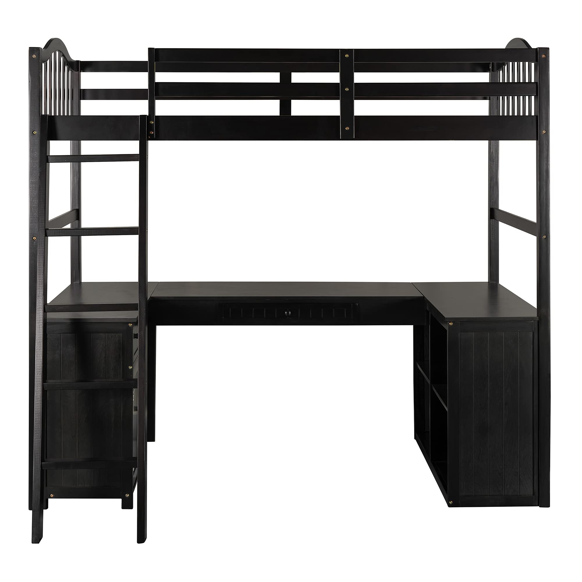 **Twin Loft Bed with Desk & Storage - Wooden Bunk Bed with Drawers, Cabinet & Shelves for Kids, Teens & Adults - Easy Assembly (Espresso) - Perfect for Small Bedrooms, Dorms & Studio Apartments**