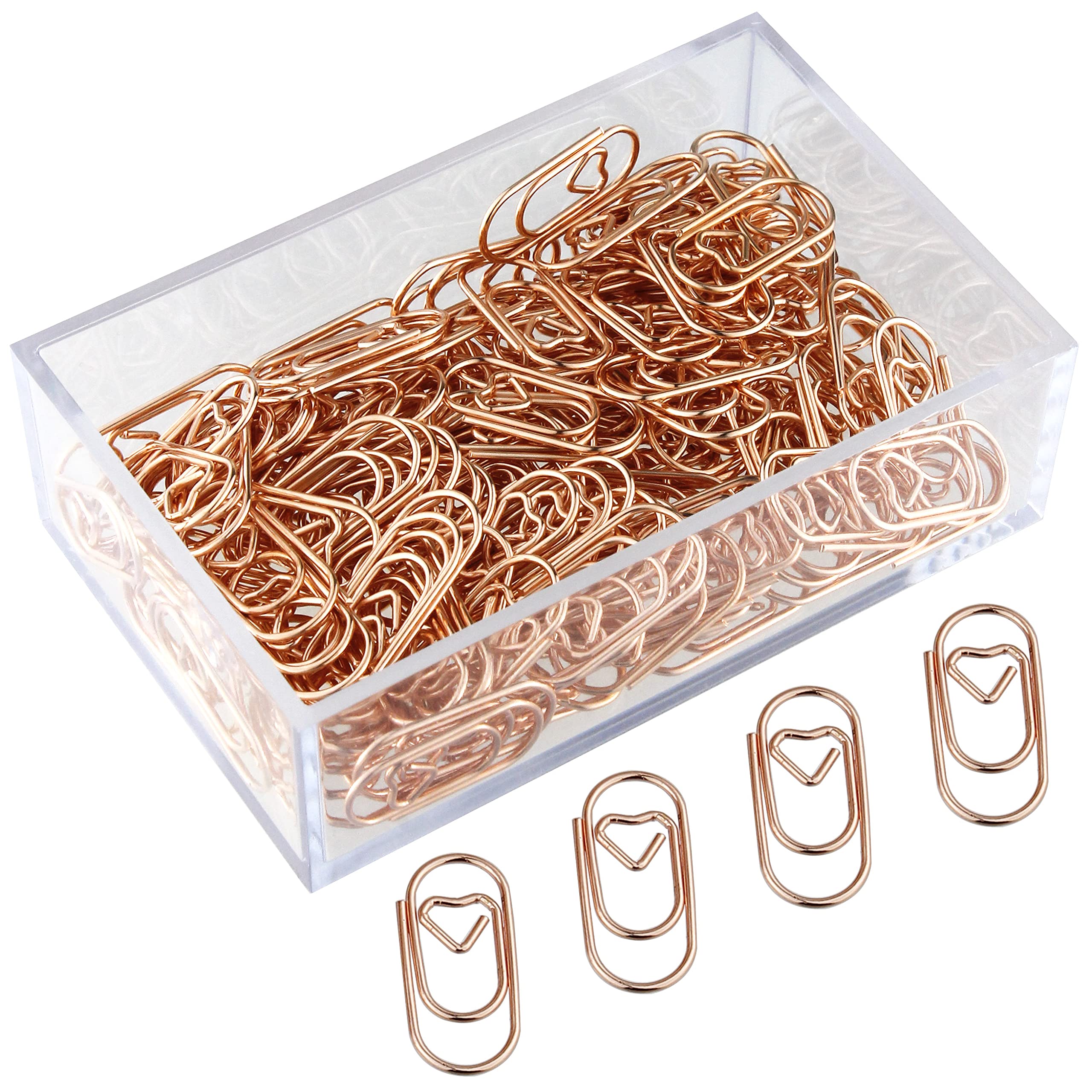 200Pcs Rose Gold Heart Paper Clips - Small Smooth Finish Non-Skid Stainless Steel Office Supplies for Organizing Documents, Scrapbooking & Gift Wrapping