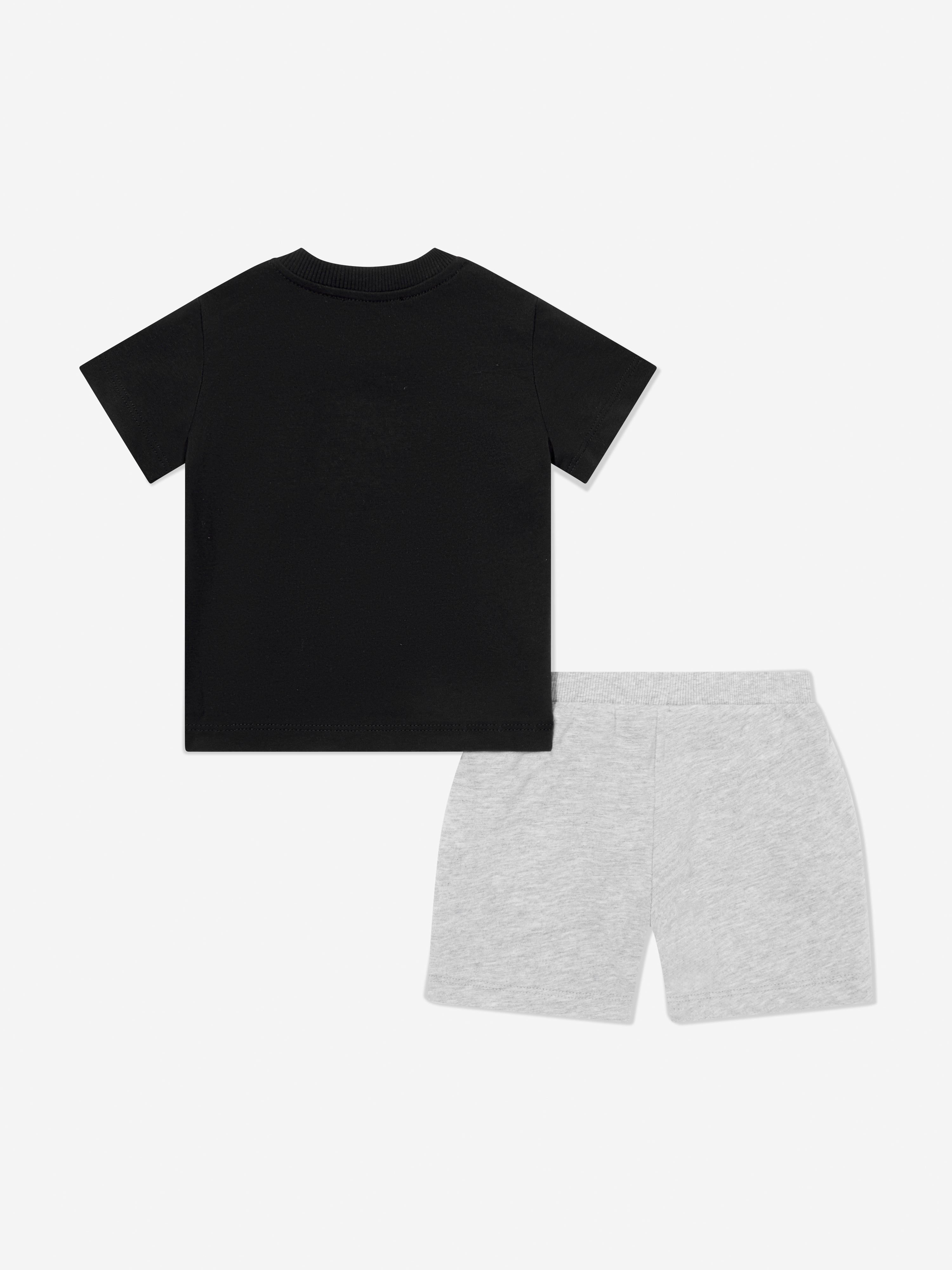 Adorable Baby Teddy Bear Logo Short Sleeve Set - Black Cotton Outfit for Newborns & Toddlers | Perfect for Playtime, Family Photos & Everyday Wear