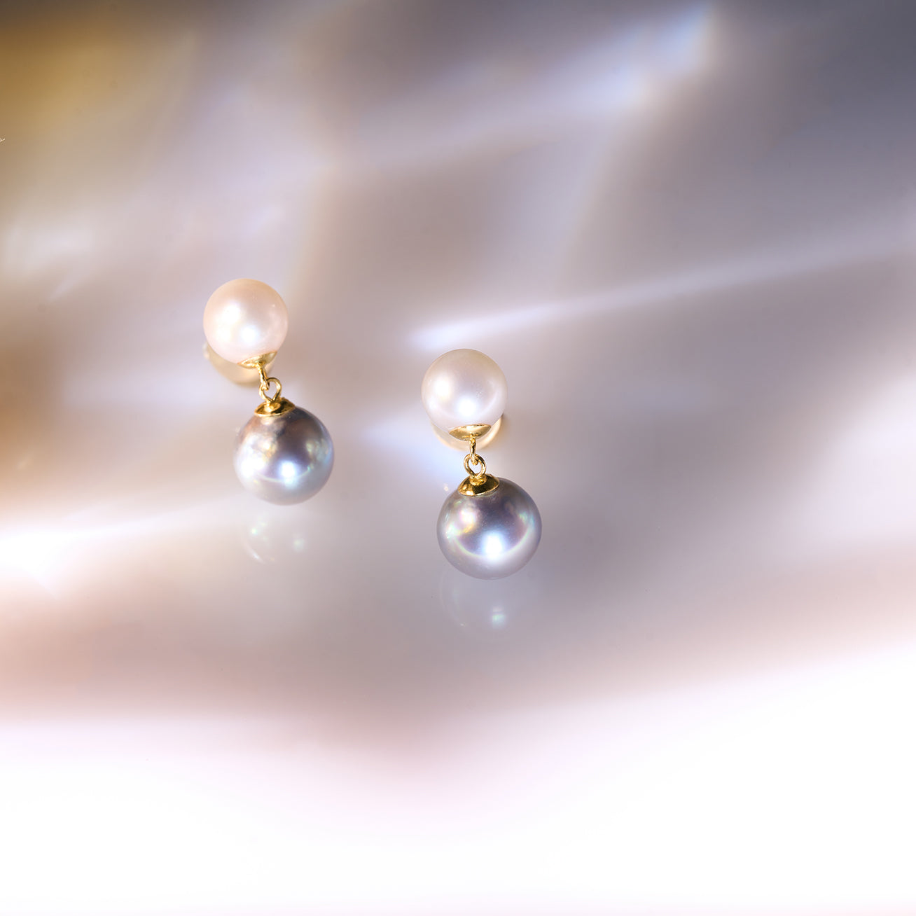18K Gold Silver Blue Akoya Pearl Earrings for Women - Elegant Stud Earrings for Wedding, Party & Special Occasions | HARMONY Jewelry KE00221