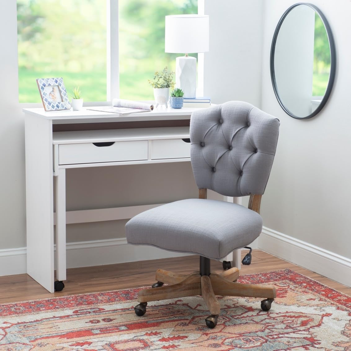 Linon Hazel Grey Office Chair - Ergonomic Mesh Back Executive Chair with Adjustable Height & Lumbar Support for Home & Office Workspace