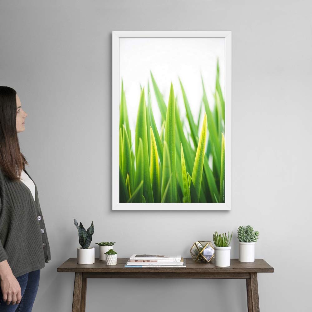 Blades of Green No. 2 White Framed Art Print - Nature Photography Wall Decor for Living Room, Bedroom & Office - Modern Botanical Leaf Artwork