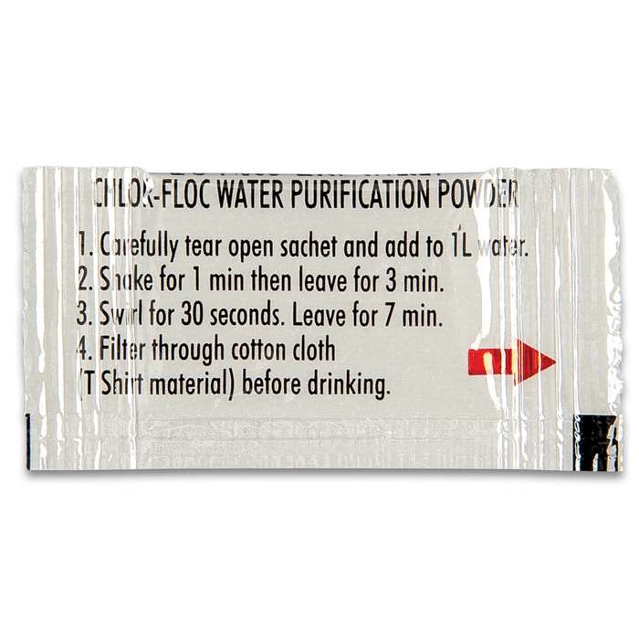 Chlor Floc Military Water Purification Powder - Emergency Water Treatment for Camping, Hiking & Survival Kits