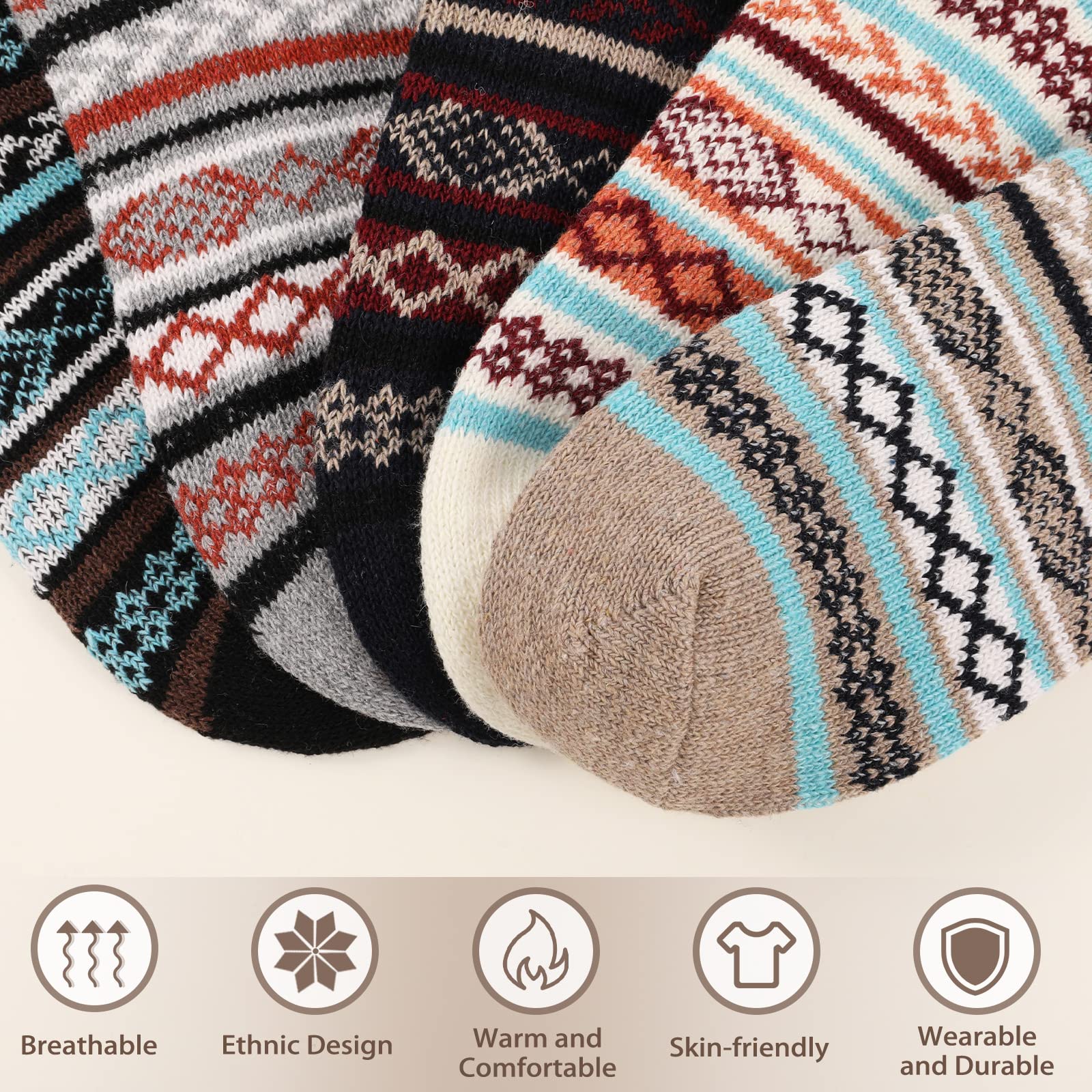 5 Pairs Soft Cozy Warm Wool Boot Socks for Women - Winter Thermal Hiking Socks for Outdoor Activities & Cold Weather Comfort
