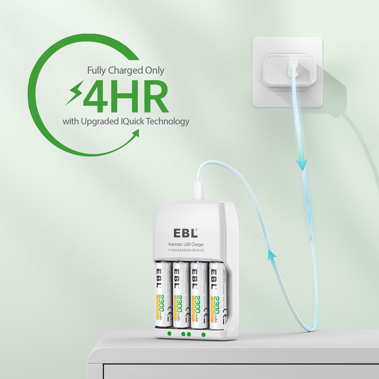 EBL AA Rechargeable Batteries 2300mAh High Capacity - 8 Pack with 916 Battery Charger Combo Set | Perfect for Cameras, Flashlights, Toys & Electronic Devices