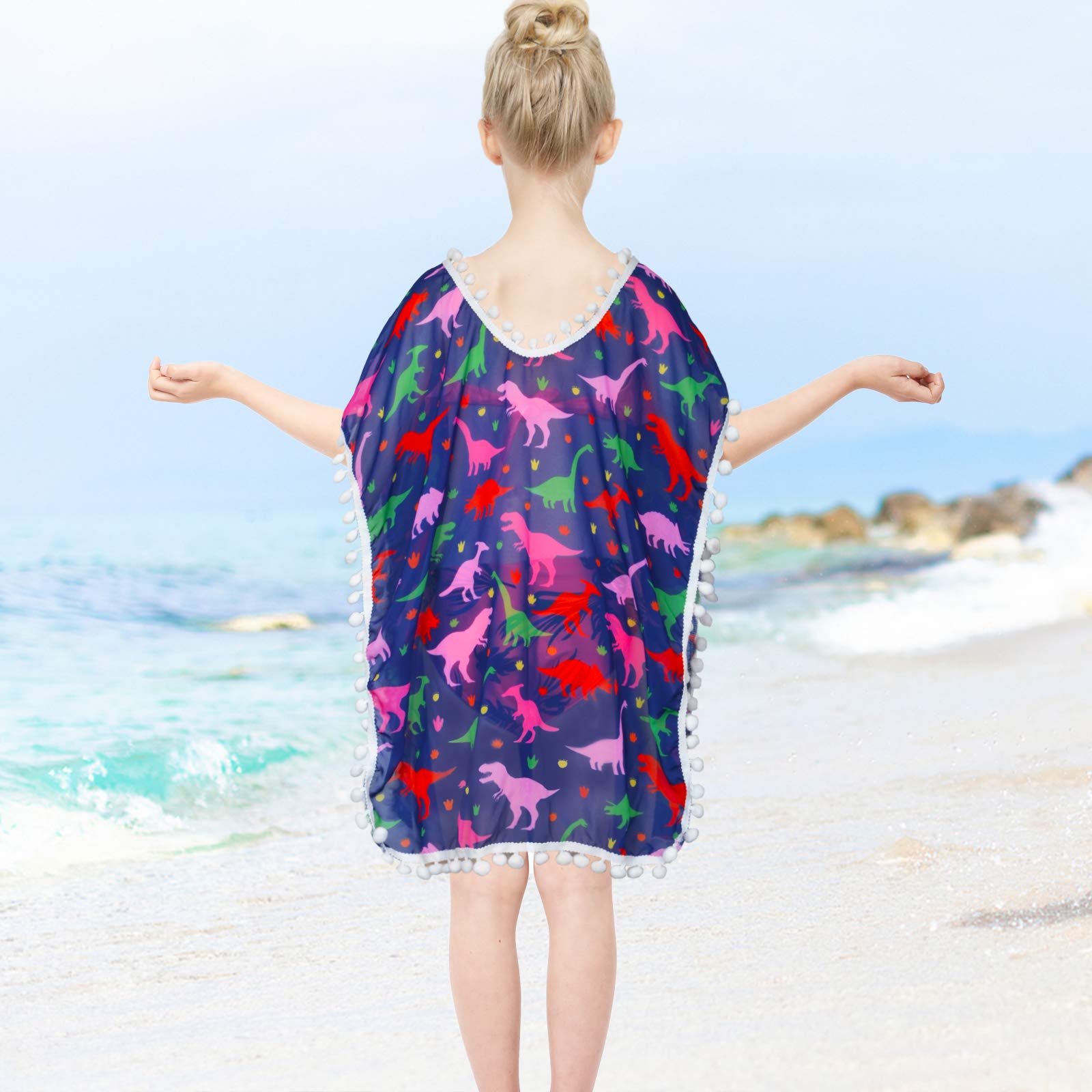 Mermaid Swim Cover Up for Girls - Chiffon Beach Swimsuit Cover-up with Pompom Tassel | Perfect for Pool, Beach Vacation & Summer Outings