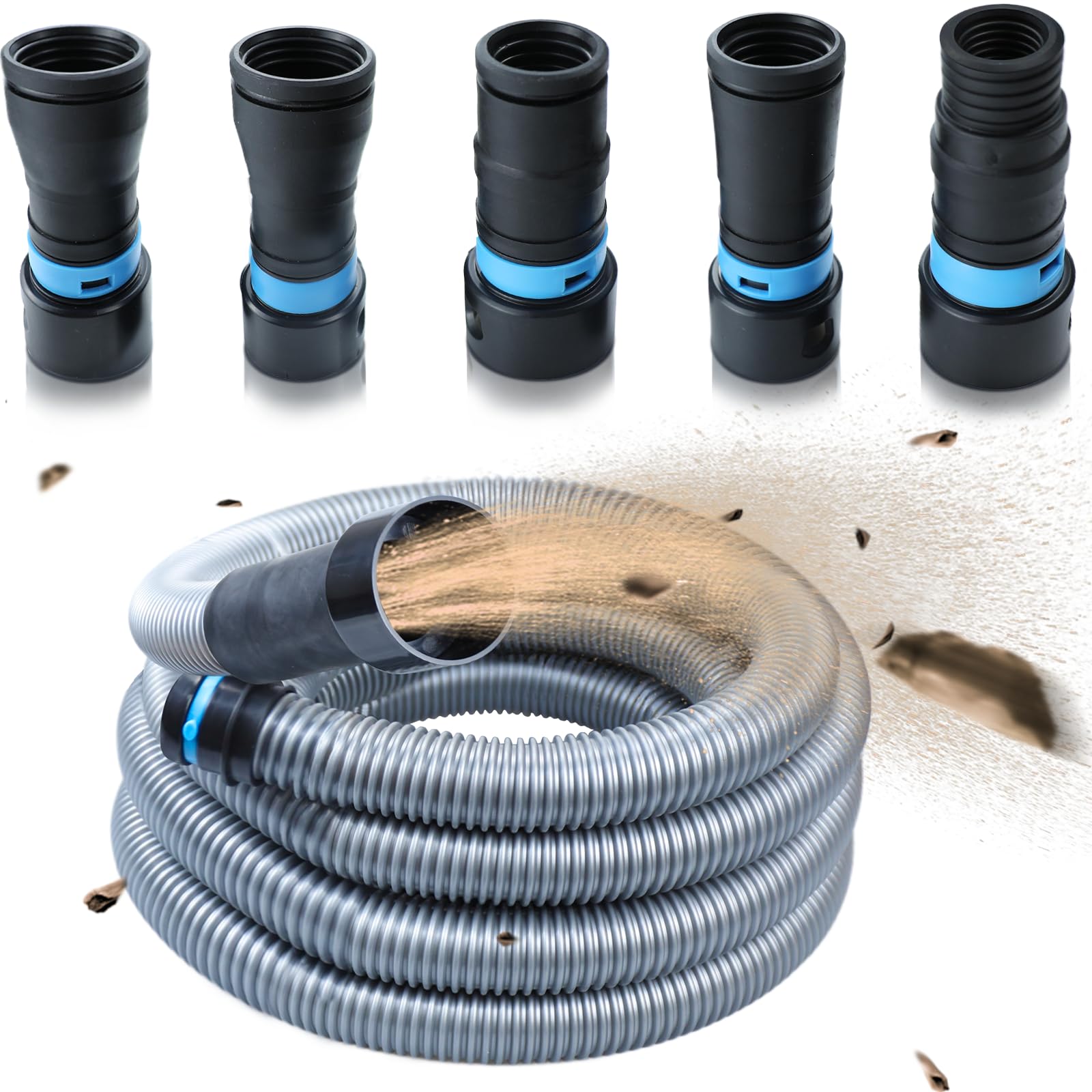 1-1/4 Inch x 12 Feet Vacuum Hose Adapter Kit - Universal Dust Collection System for Shop Vacs, Power Tools & Sanders - Quick-Change Tool Compatibility with Major Brands - Ideal for Woodworking, DIY Projects & Workshop Cleaning