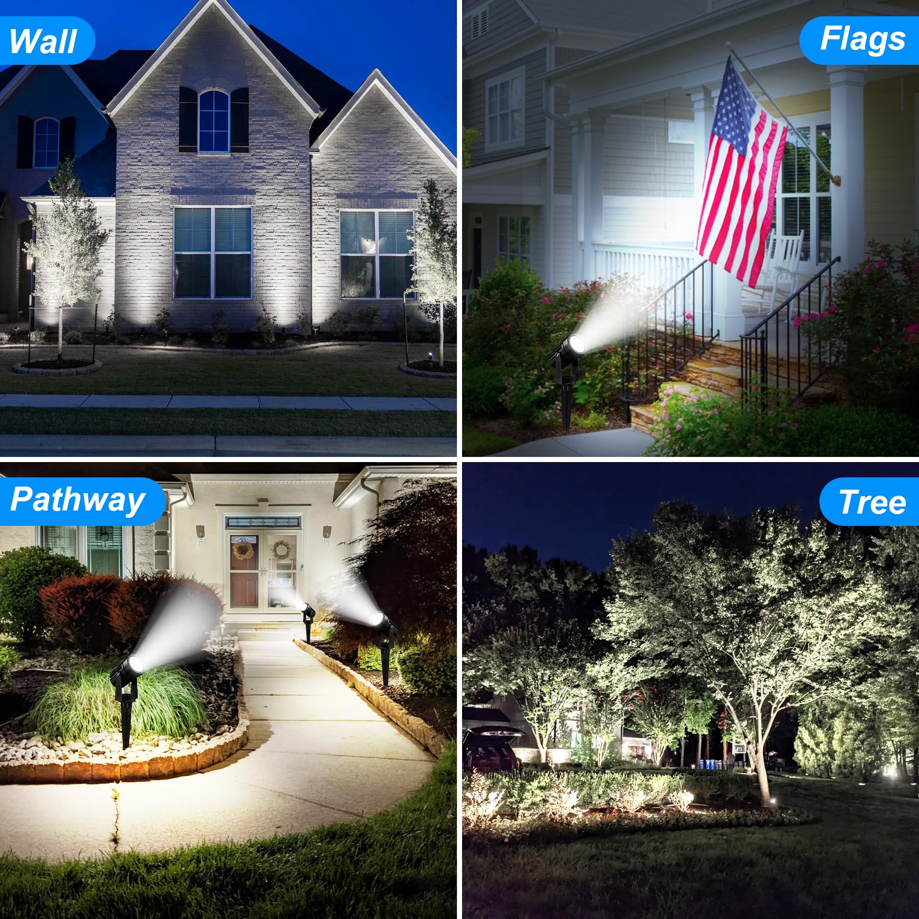 Solar Spot Lights Outdoor, 2-in-1 Solar Landscape Spotlights IP65 Waterproof with 9.8ft Cable, Auto On/Off Outdoor Wall Lights for Garden, Yard, Driveway, Porch, Walkway, Pool (6000K White) - Perfect for Pathway Lighting, Backyard Decor, and Security Illumination