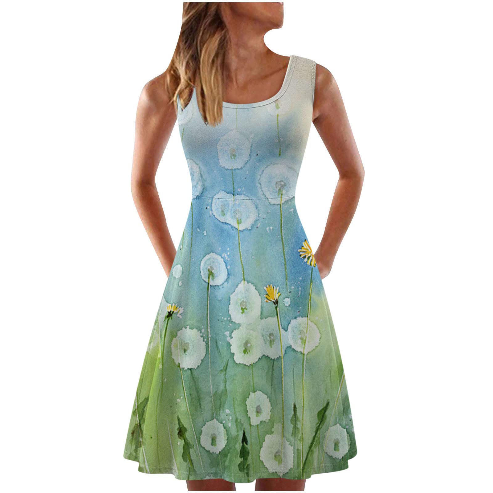 Women's Short Tie-Dye Sleeveless Tank Dress - Casual Crewneck Midi Dress for Beach & Summer | Perfect for Vacation, Pool Parties & Outdoor Activities