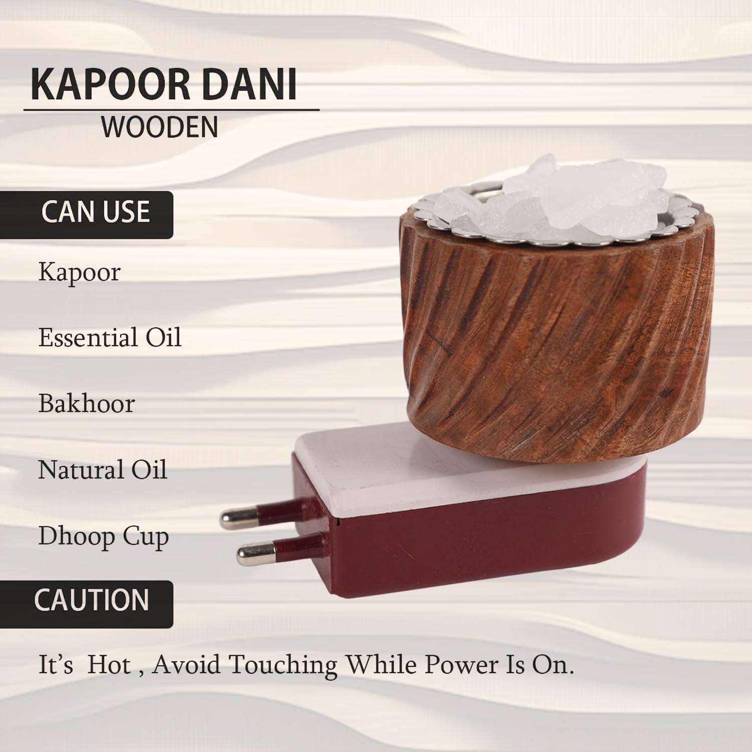 Premium Wooden Kapur Dani Bhimseni/Kapoor Diffuser - Natural Essential Oil & Bakhoor Burner with Camphor for Aromatherapy, Home Fragrance & Spiritual Relaxation | Perfect for Meditation, Yoga & Stress Relief