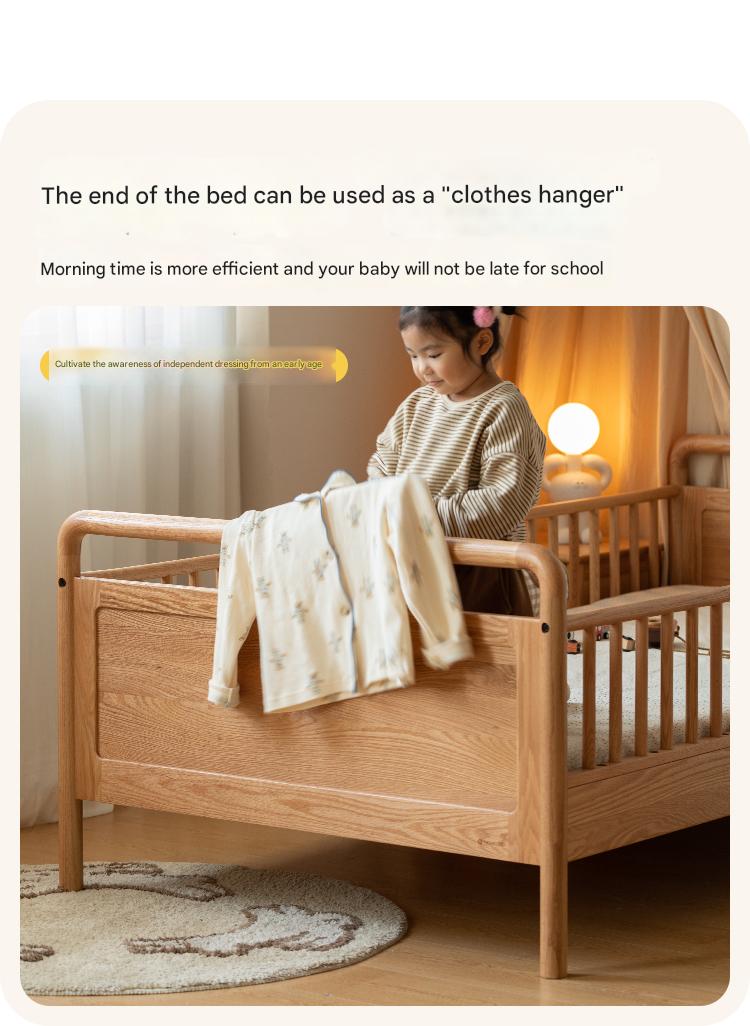 Premium Oak Solid Wood Toddler Bed - Convertible, Multi-Functional Kids Bed with Safety Rails | Perfect for Nursery, Daycare & Small Bedrooms