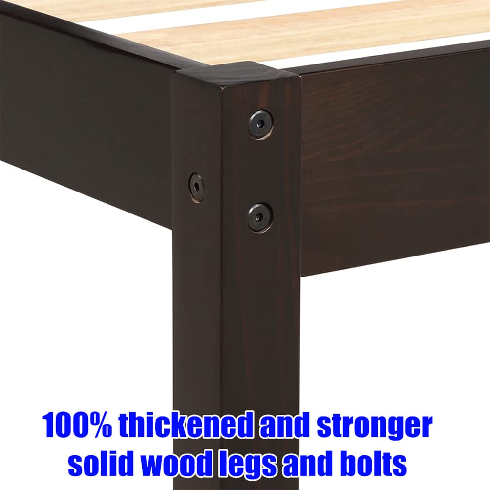 Premium Solid Wood Platform Bed Frame with Headboard - Sturdy Thick Slat Support, Easy Assembly, No Box Spring Needed (Espresso, Twin) - Perfect for Small Bedrooms, Guest Rooms & Dormitories