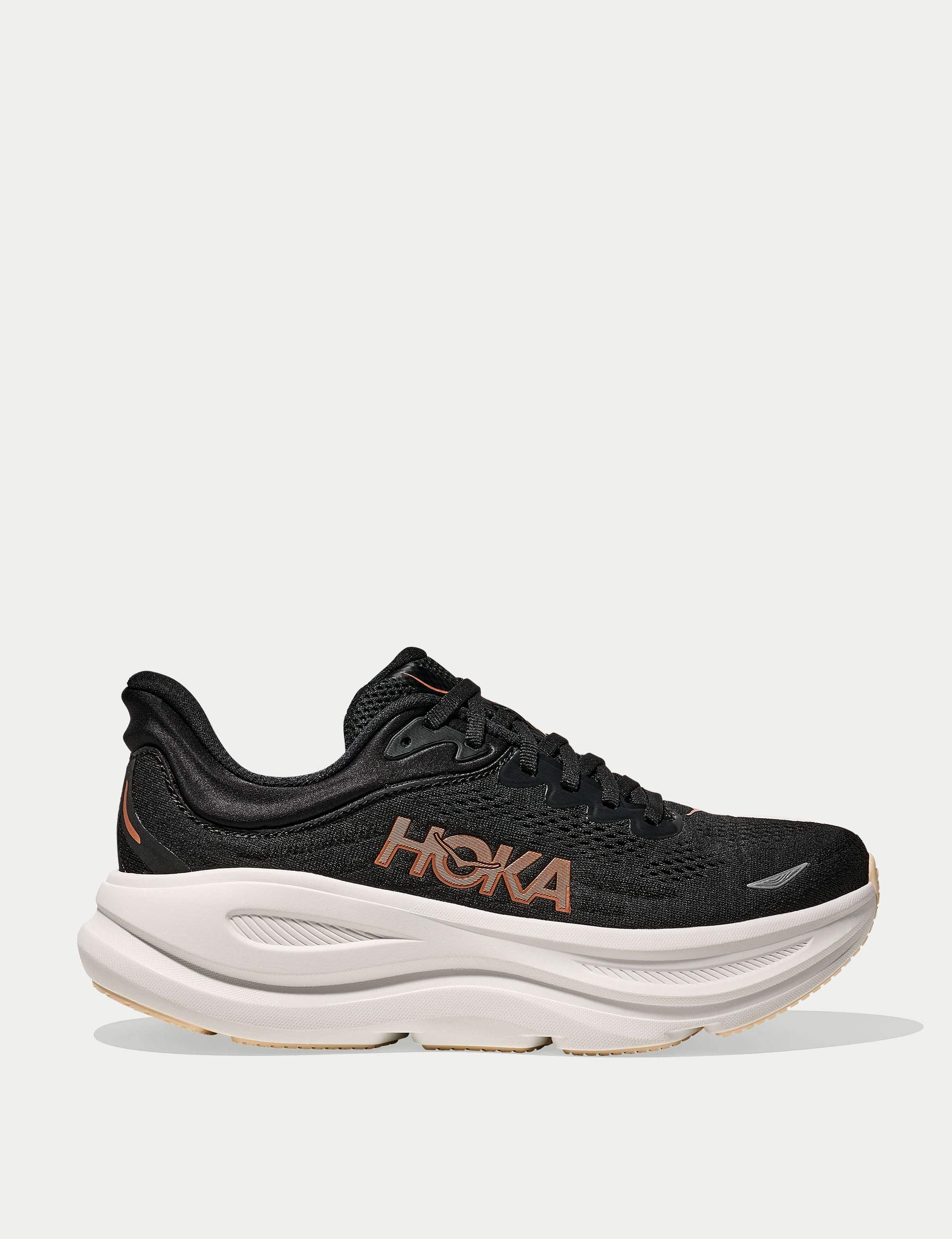 Hoka Bondi 9 Running Shoes for Men & Women - Black/Rose Gold - Cushioned Comfort for Long Distance Running & Walking
