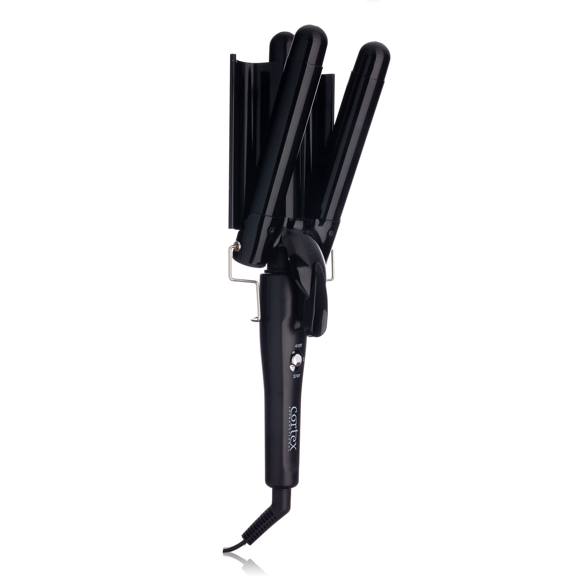 Cotex International 3-Barrel Ceramic Tourmaline Hair Waver - Adjustable Temperature, Fast Heating, Portable Hair Curler for Beach Waves & Salon Styles (Black) | Perfect for Home Use, Travel & Professional Styling