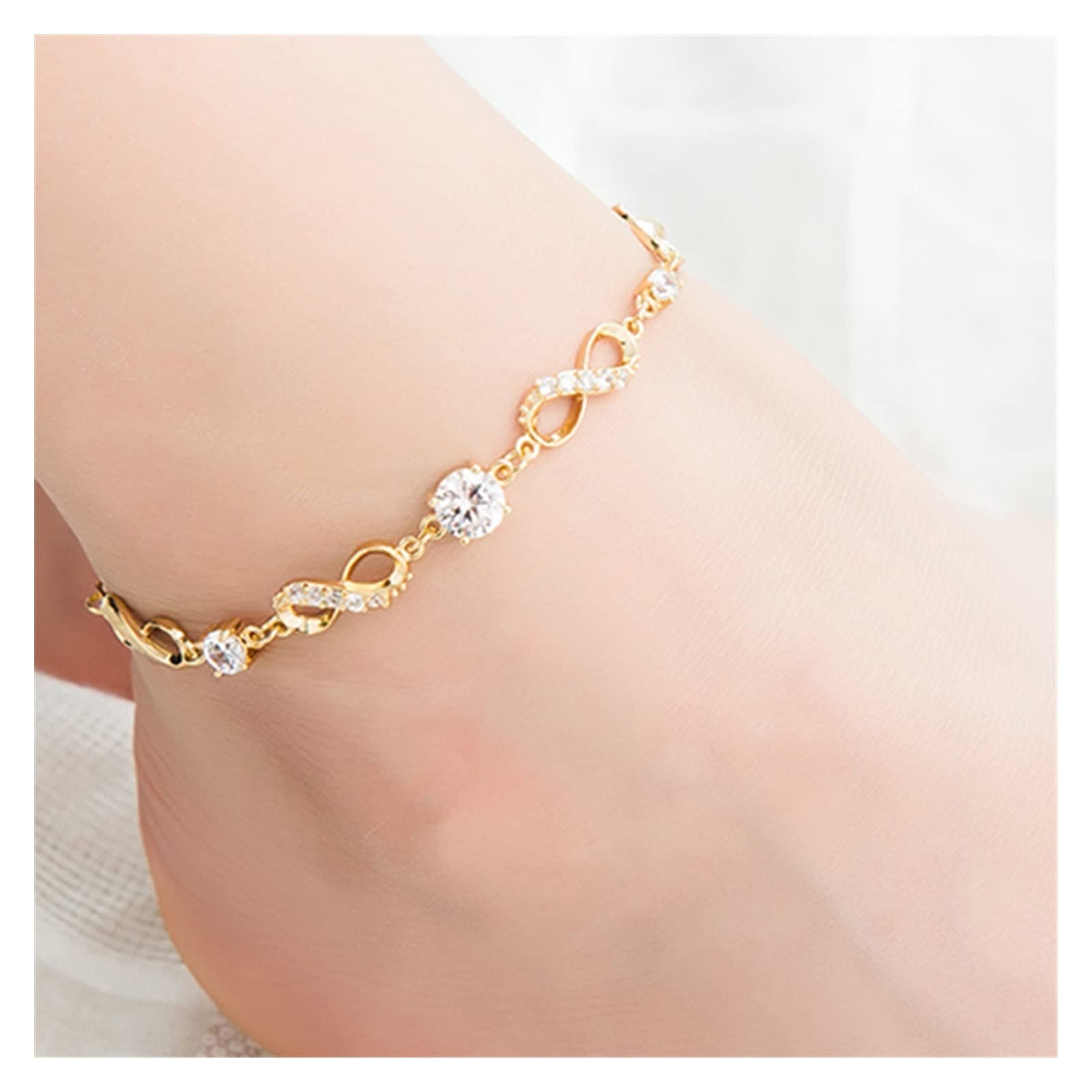 Elegant Gold Ankle Bracelet for Women - Sparkling Rhinestone Anklet Chain with Beaded Details | Perfect for Beach Weddings, Summer Sandals & Boho Fashion (Color: D)