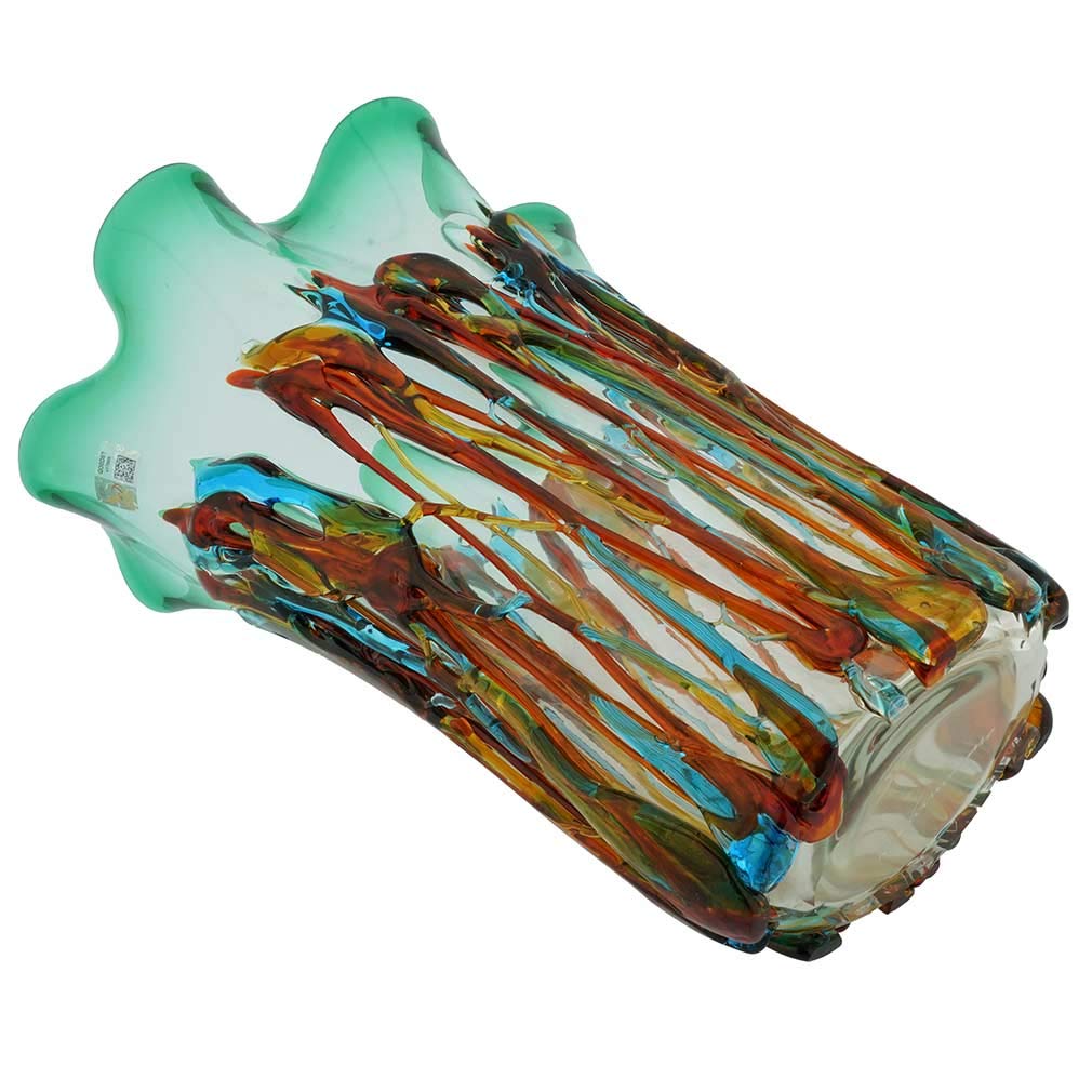 Murano Glass Oceanos Abstract Art Vase - Handmade Venetian Green Glass Vase for Home Decor, Wedding Centerpiece & Luxury Gift