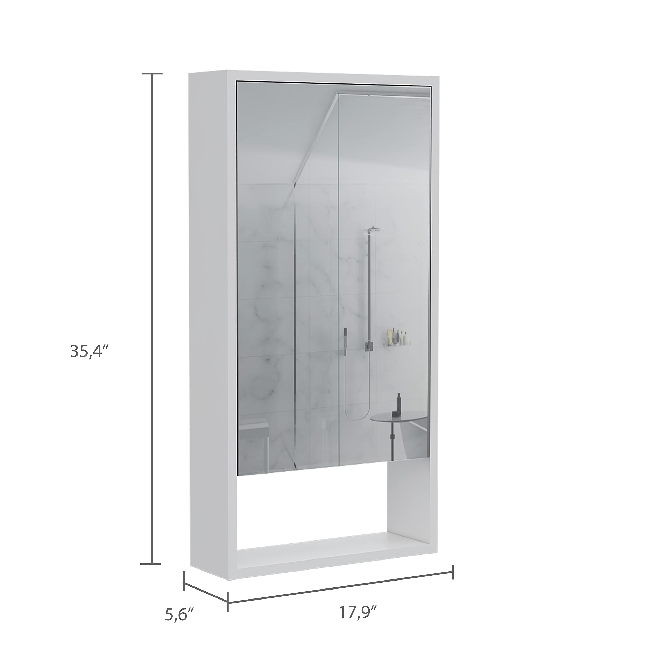 White Modern Medicine Cabinet with Open Shelf & Mirrored Door - 2 Interior Shelves for Bathroom Storage - Perfect for Small Bathrooms, Vanities & Apartment Living
