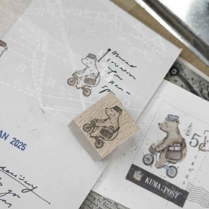 Black Milk Project Mini Kuma Post Bear Stamp - Cute Bicycle-Themed Rubber Stamp for DIY Scrapbooking, Card Making & Journaling - Perfect for Crafters and Stationery Lovers