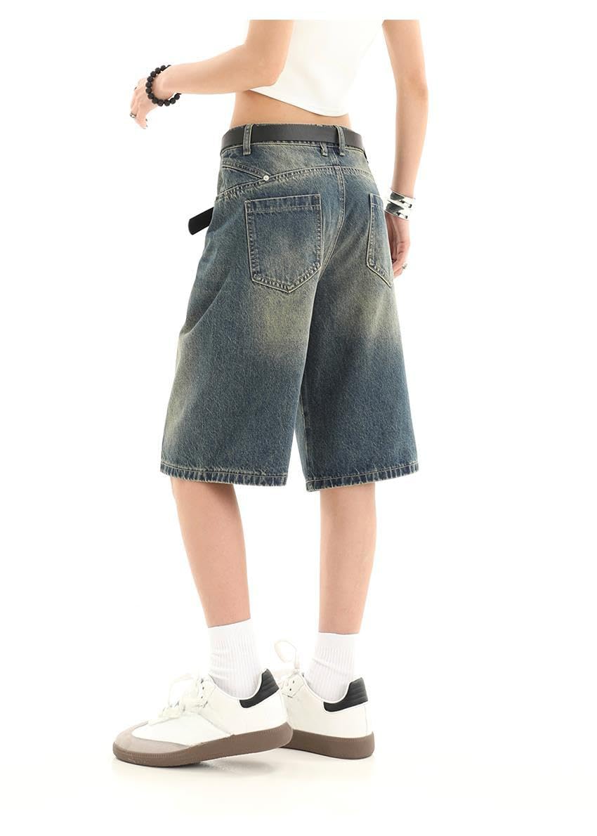 POHADON Women's Y2K Baggy Denim Shorts - Knee Length Bermuda Jorts with Pockets | 2025 Trendy Loose Fit Casual Summer Shorts | Perfect for Beach Outings, Music Festivals & Streetwear Fashion