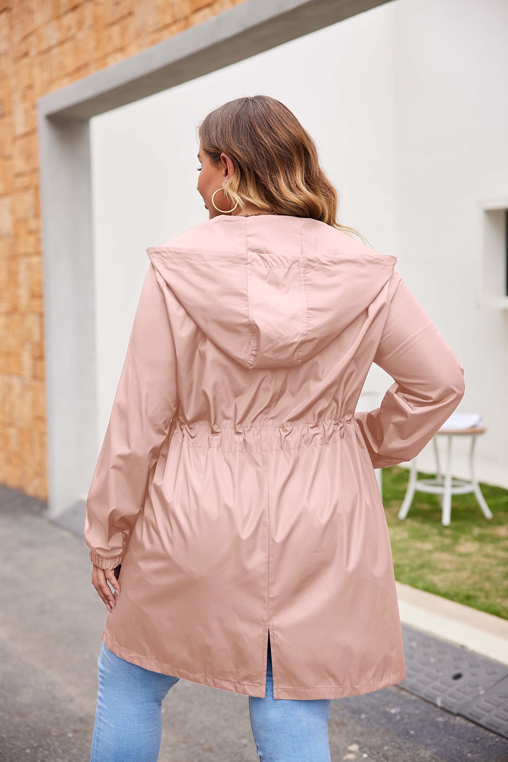 IN'VOLAND Women's Waterproof Rain Jacket Plus Size Long Raincoat Lightweight Hooded Windbreaker with Pockets for Outdoor Hiking, Commuting & Travel