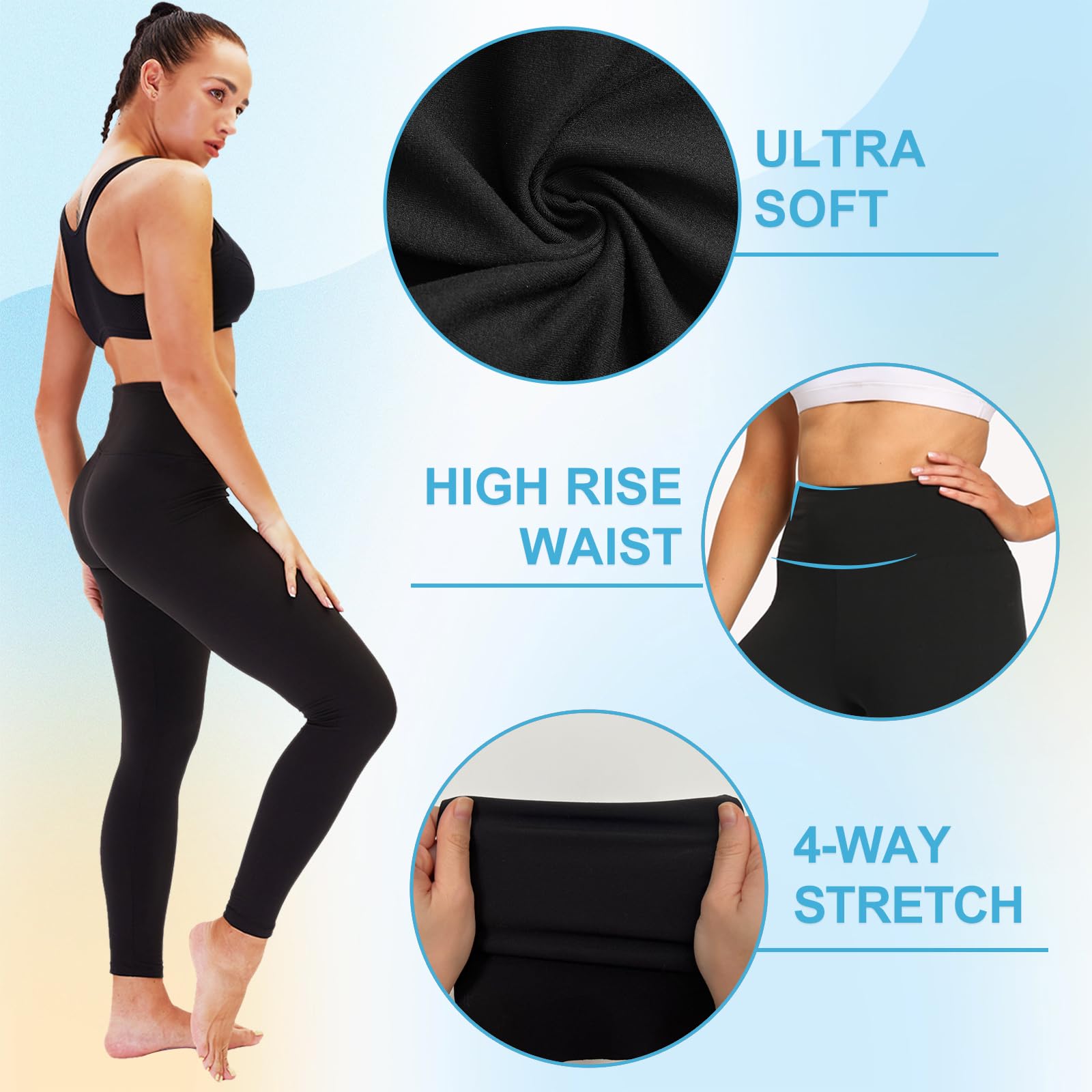 TNNZEET Women's High Waisted Yoga Pants 3-Pack - Tummy Control Black Leggings with Pockets for Workout, Gym, Running | Perfect for Yoga, Lounge & Everyday Wear