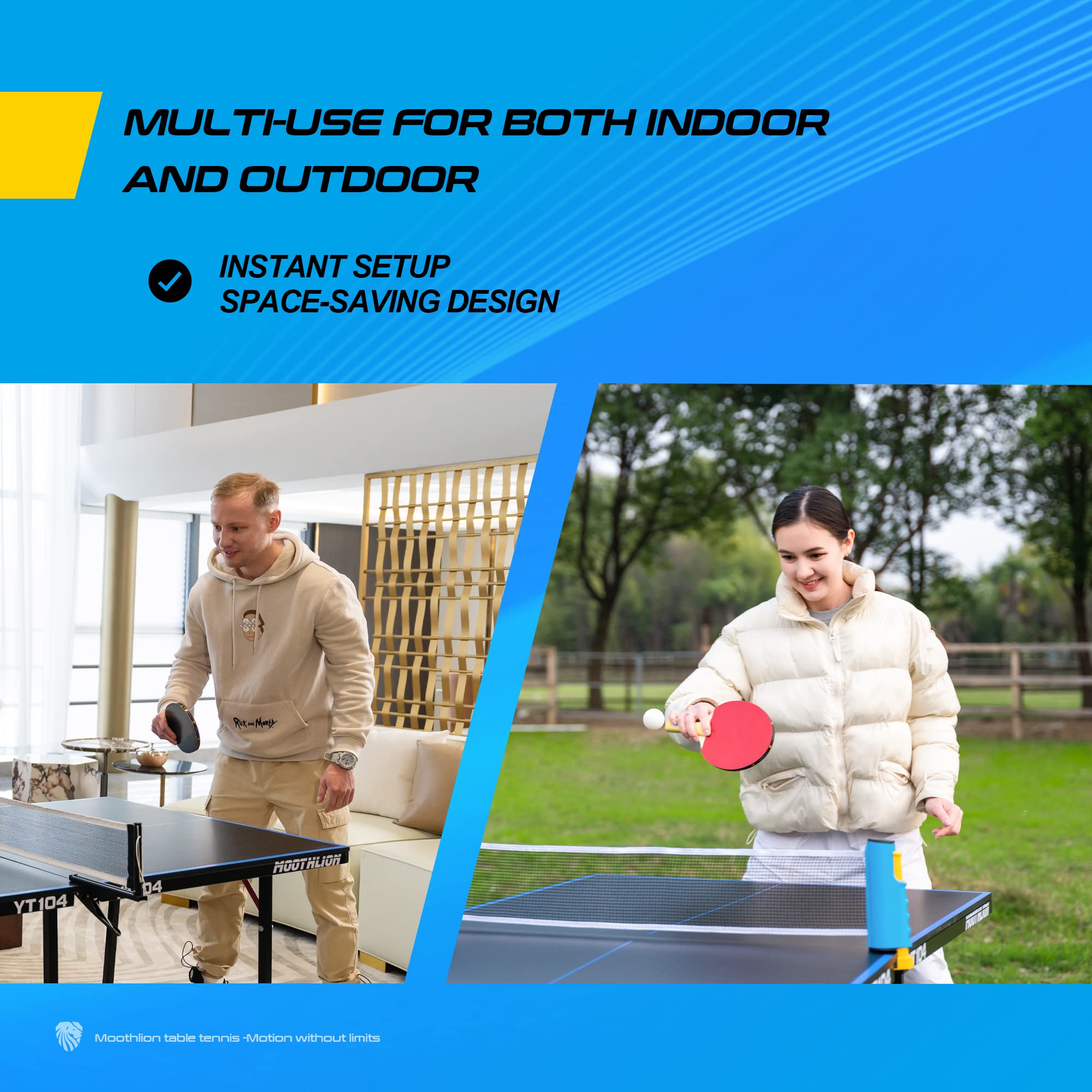 Mid-Size Foldable Indoor/Outdoor Table Tennis Table with Quick Clamp Ping Pong Net & Post Set - Black & Blue | Perfect for Home, Office, Gym & Backyard Games