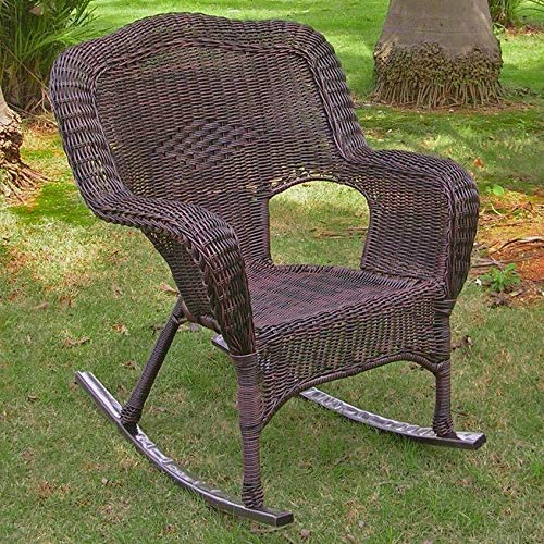International Caravan Camelback Resin Wicker Rocking Chair - Outdoor Patio Furniture for Garden, Porch & Poolside Relaxation