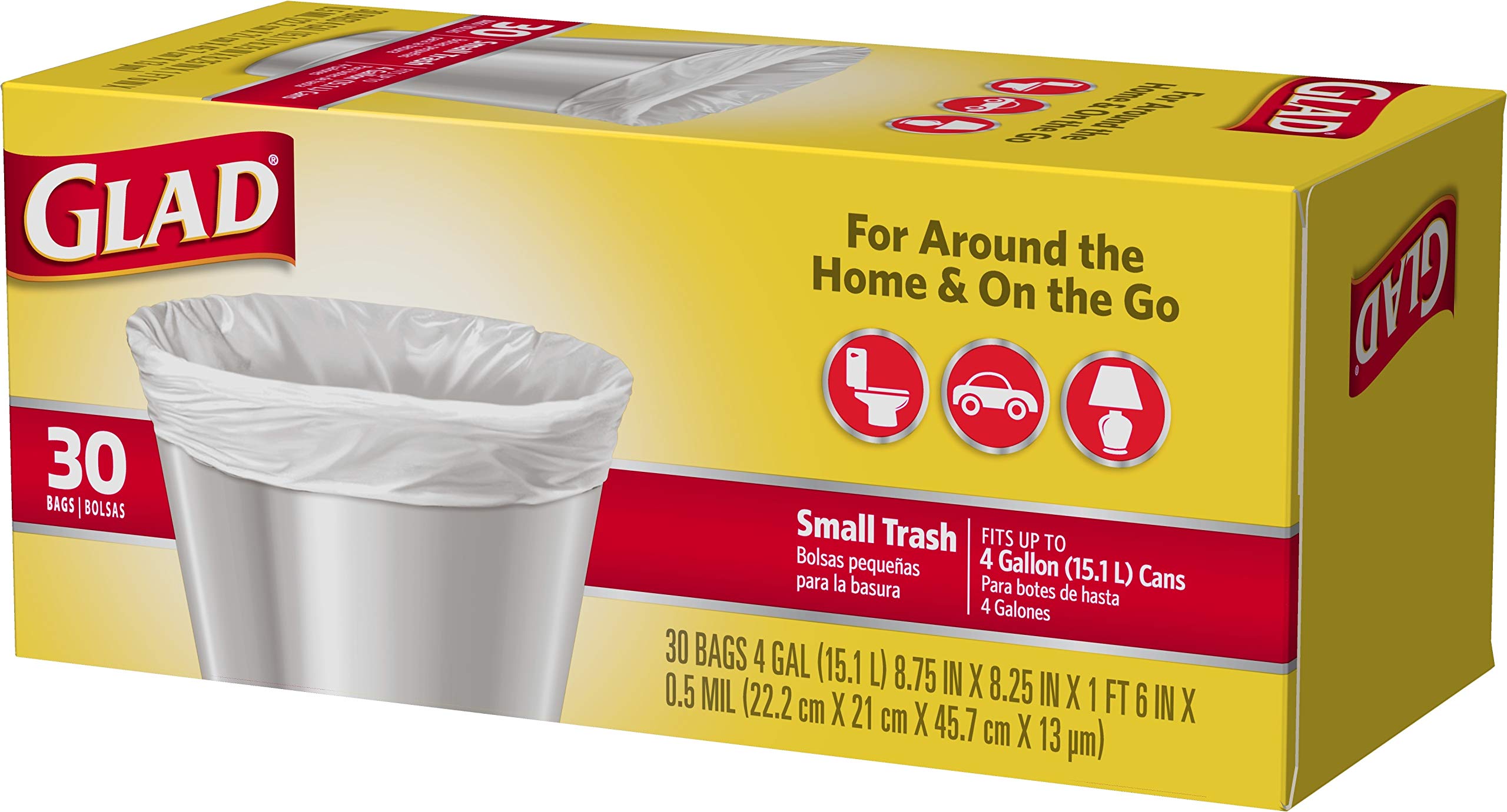 Glad Small Trash Bags 4 Gallon - 30 Count White Kitchen Garbage Bags | Perfect for Bathroom, Office & Car Waste Disposal