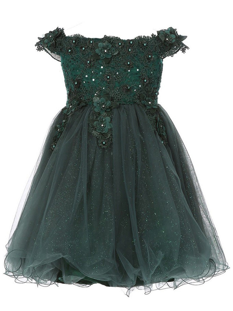 Hunter Green Floral Sequin Off Shoulder Bridesmaid Dress for Juniors Size 8-12 | Plus Size Formal Gown for Weddings, Prom & Special Occasions