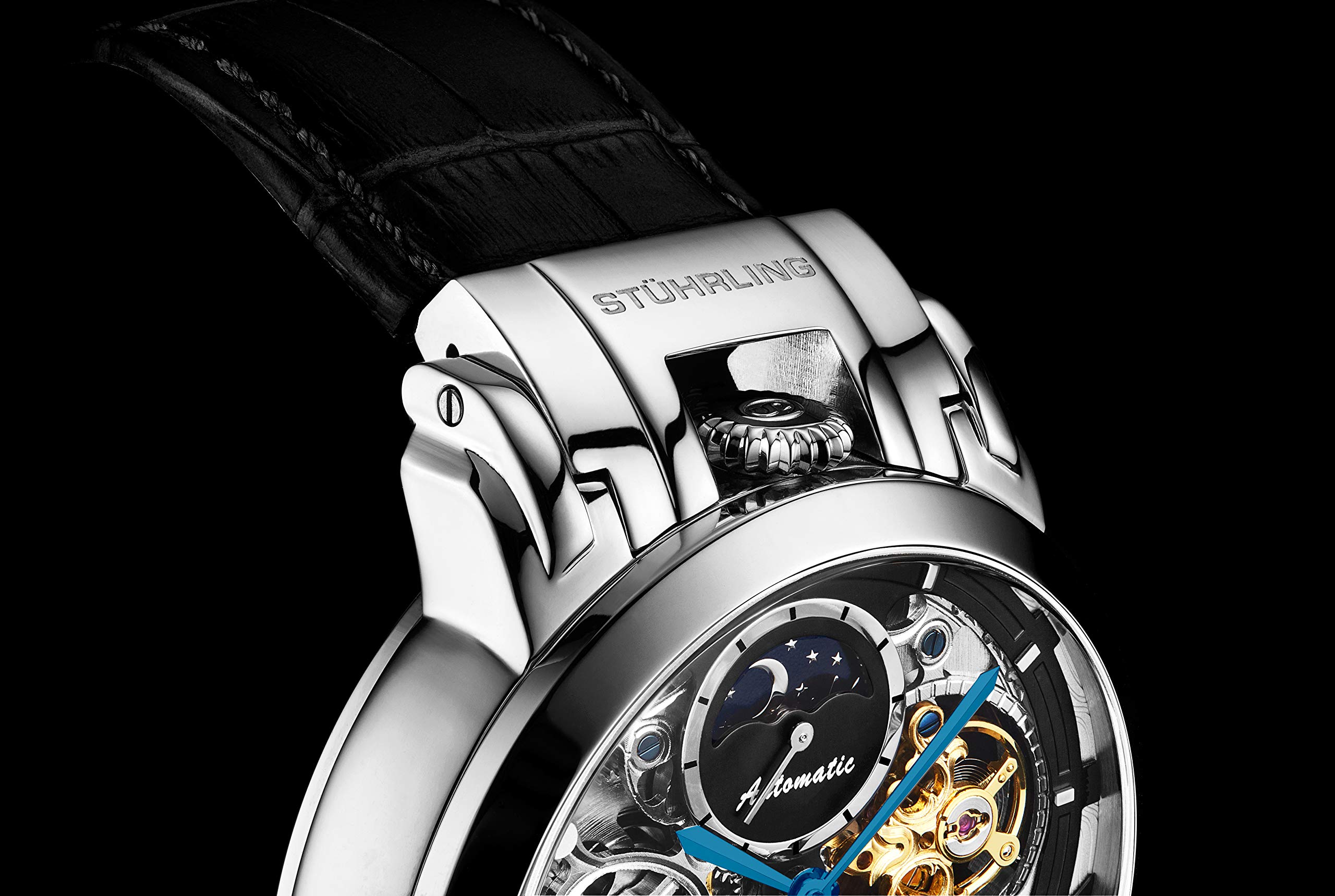 Stuhrling Original Men's Automatic Skeleton Watch - Luxury Leather Dress Watch with Stainless Steel Case - Self-Winding Mechanical Analog Watch for Men - Perfect for Business, Formal Events & Gifts