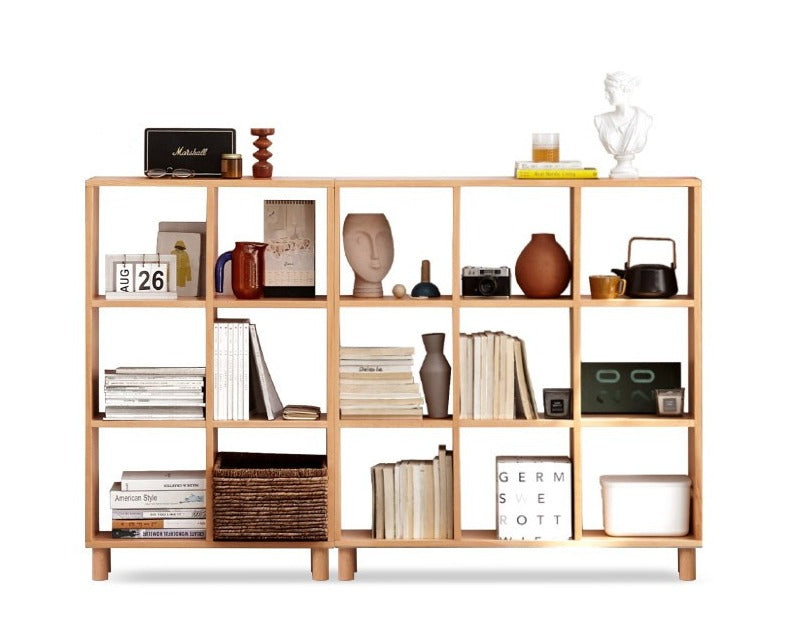 Solid Wood Bookshelf - Beech & Oak Bookcase with Free Combination - Perfect for Home Office, Living Room, and Library Storage