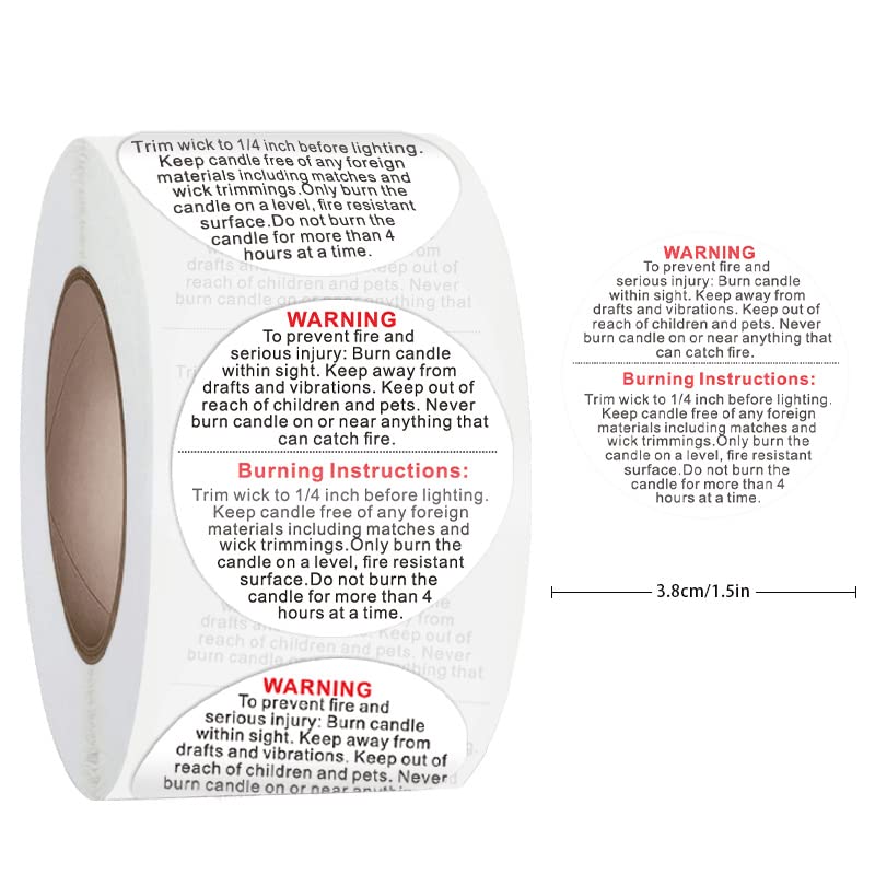 500pcs Round Candle Jar Warning Labels - Wax Melting Safety Stickers for Candle Containers & Votives - Heat Resistant Decals for DIY Candle Making & Home Decor