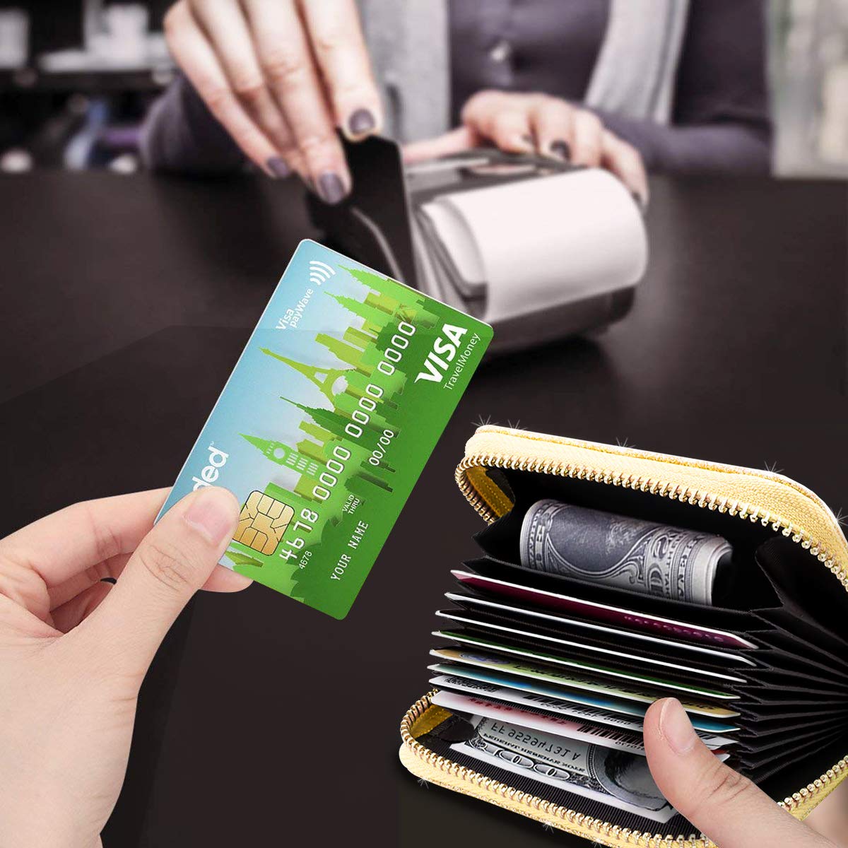 Stylish RFID Blocking Glitter Credit Card Holder for Women - Compact & Secure Small Wallet for Credit Cards, ID & Cash - Perfect for Travel, Shopping & Everyday Use