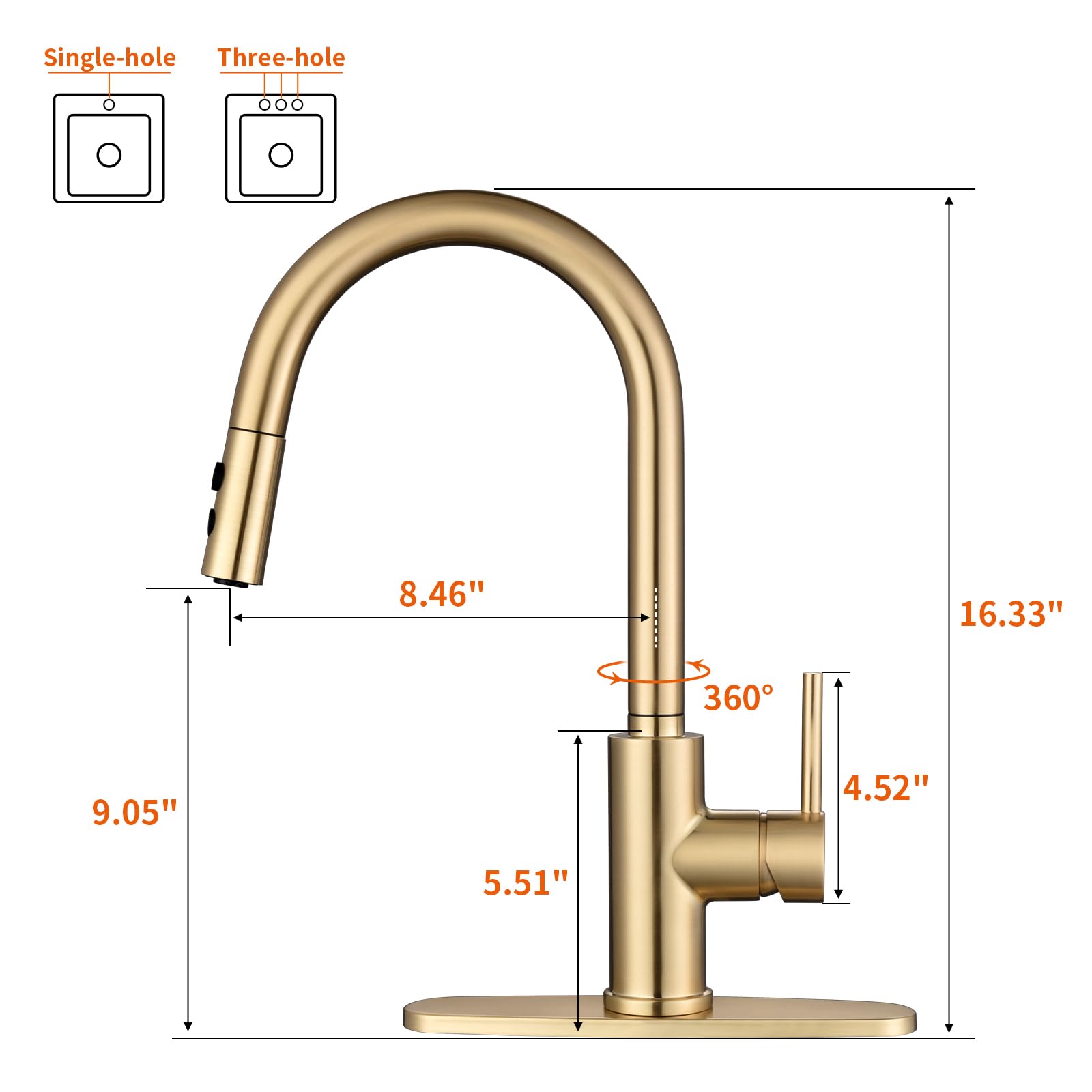 RULIA Brushed Brass Pull-Down Kitchen Faucet with Metal Spray Head - Modern Bar & Sink Faucet for Home Kitchen (Model RB1068) | Perfect for Cooking, Washing Dishes & Food Prep