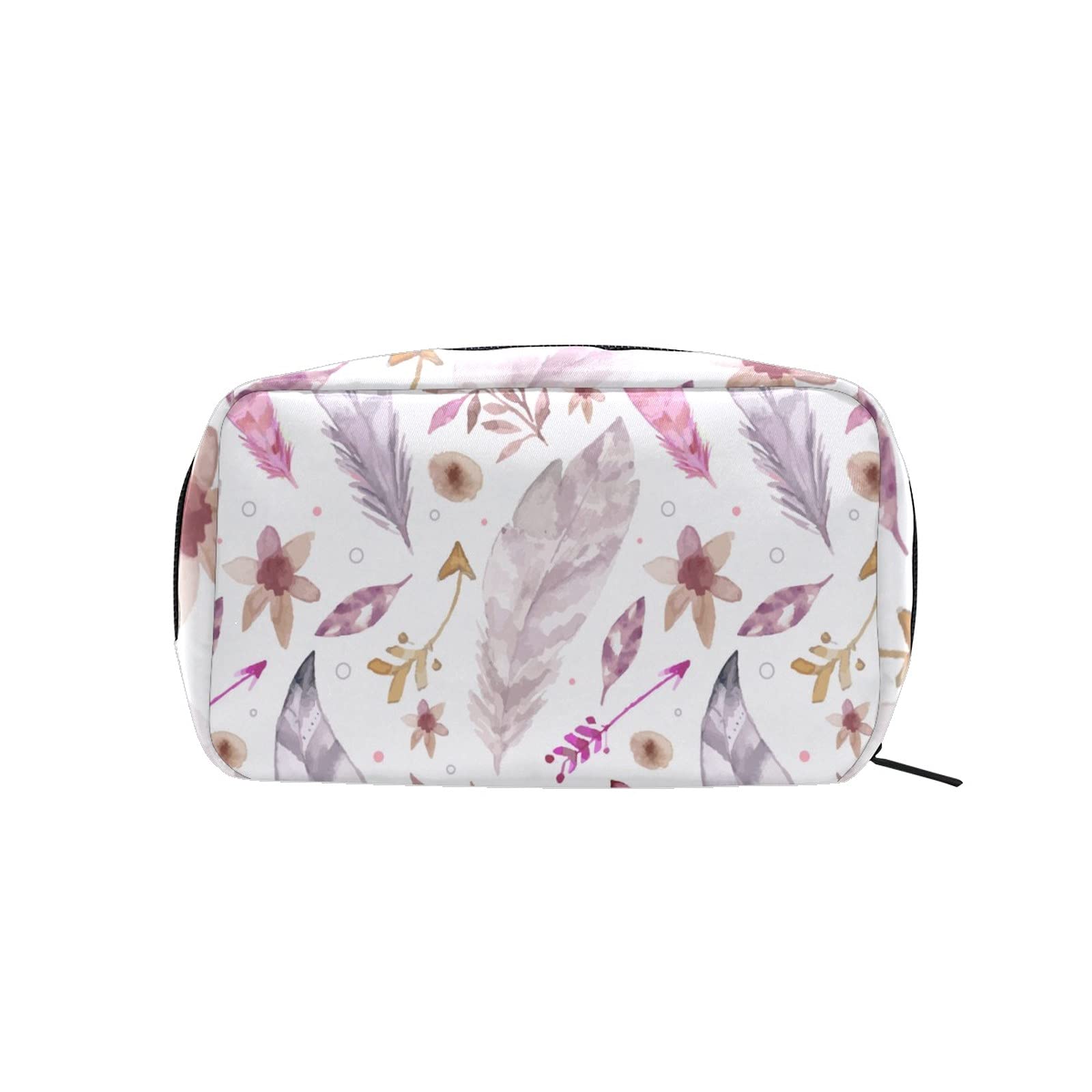 Boho Feather Makeup Bag for Women - Large Pink Cosmetic Organizer with Zipper, Travel Toiletry Pouch, Girls' Beauty Accessories | Perfect for Travel, Gym, and Daily Essentials Storage