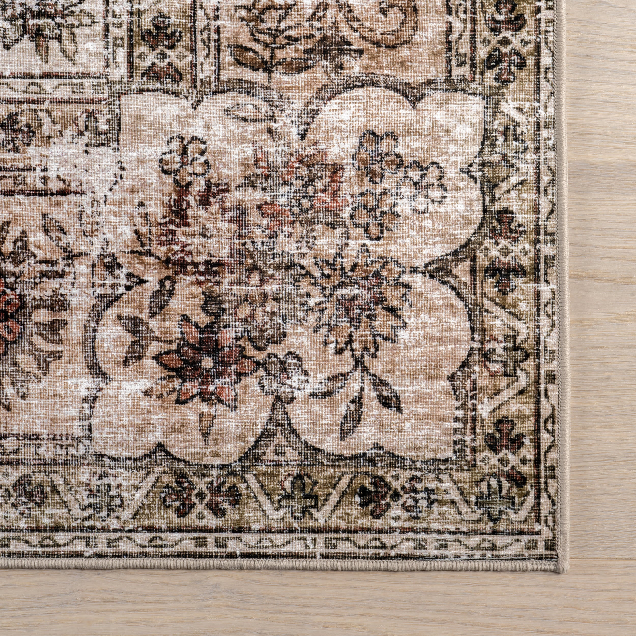 Audrina Persian Spill Proof Washable Rug - Non-Slip Beige Area Rug for Living Room, Bedroom & Dining Room | Stain Resistant & Machine Washable